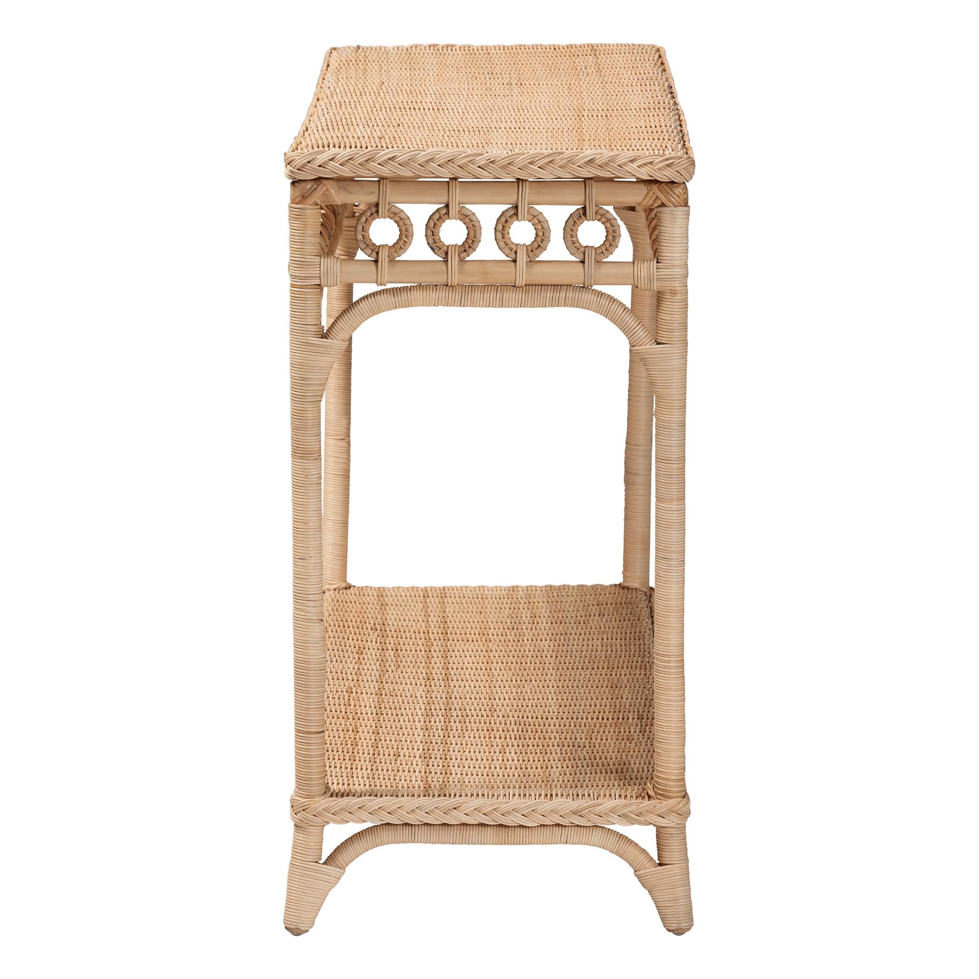 Oxford Braided Natural Rattan Console Table with Open Shelf