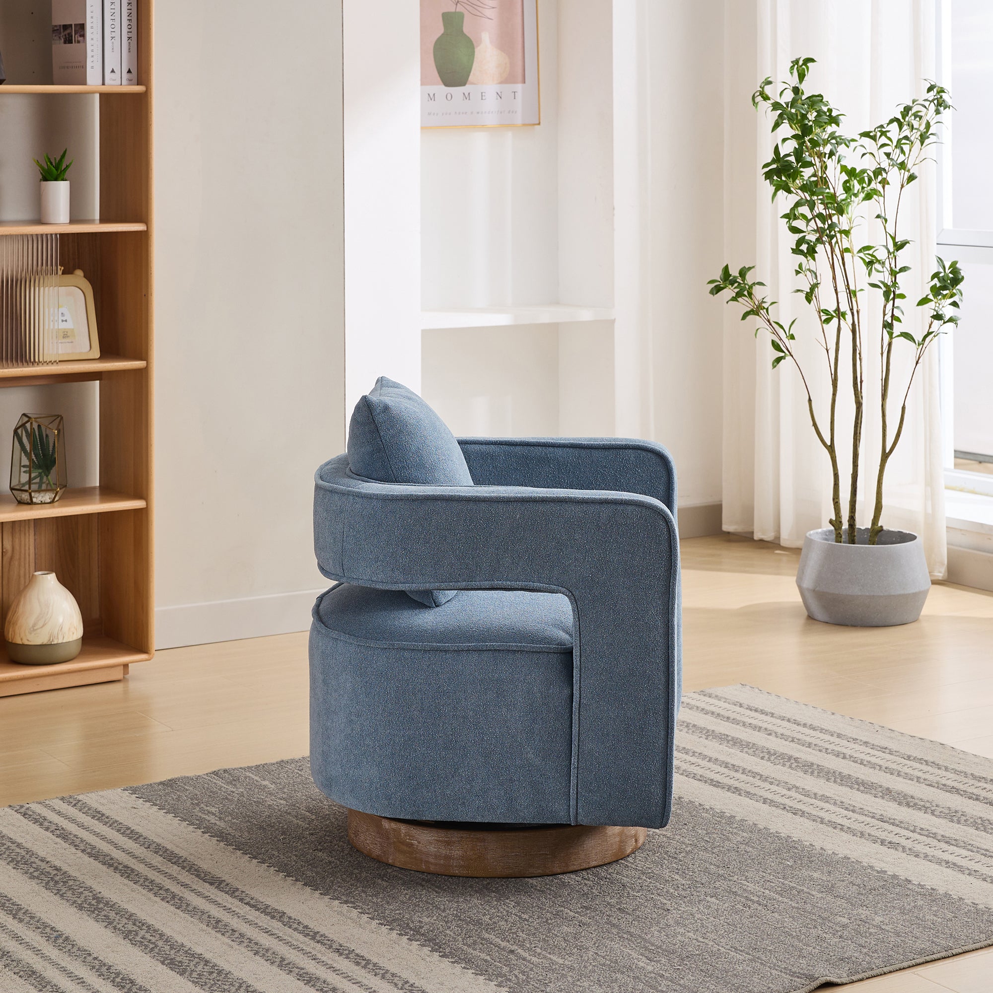 Fernleigh Swivel Accent Open Back Barrel Chair With Weathered Base