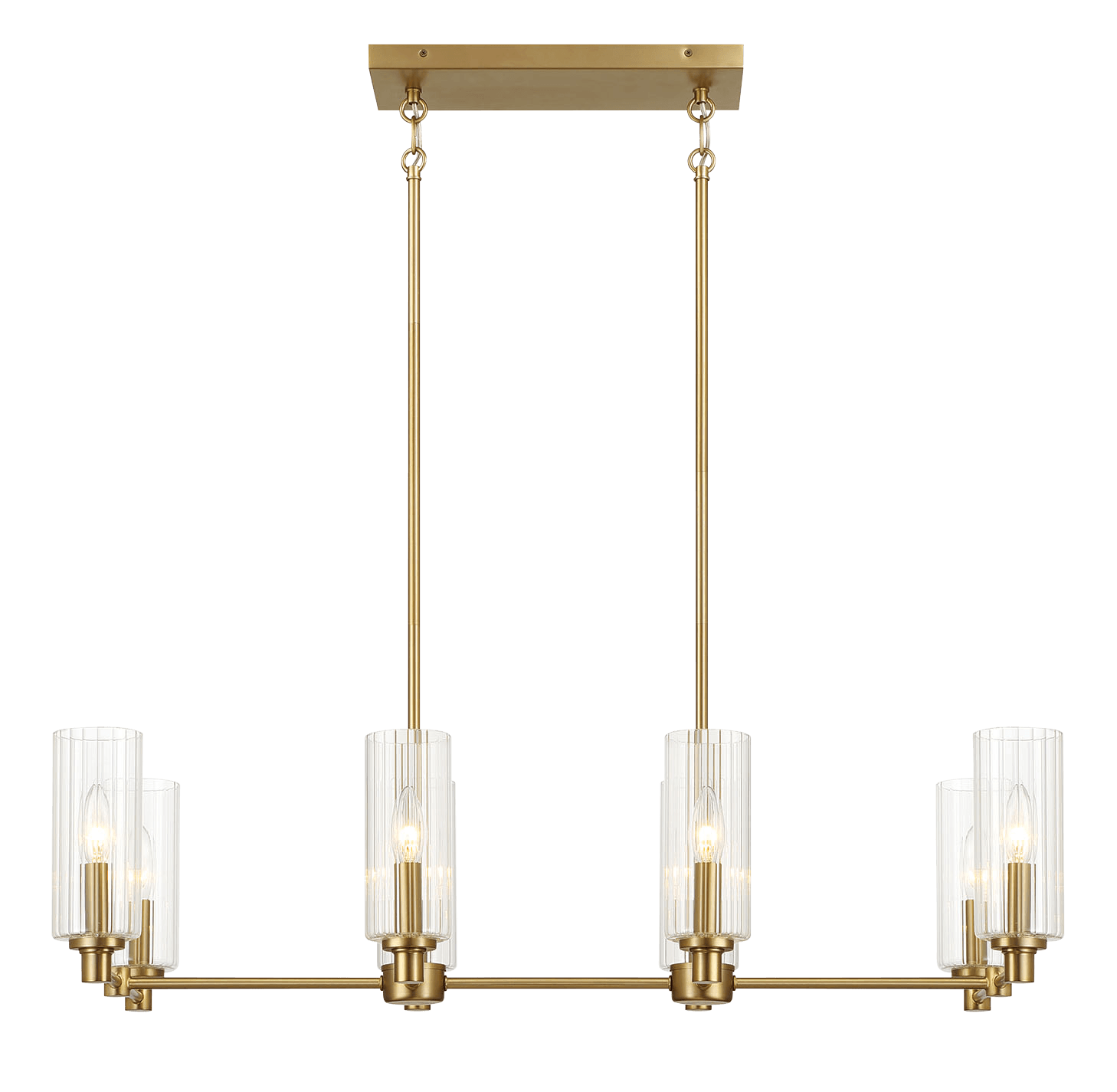 8-Light Chandelier with Clear Ribbed Glass Shade and Metal Frame