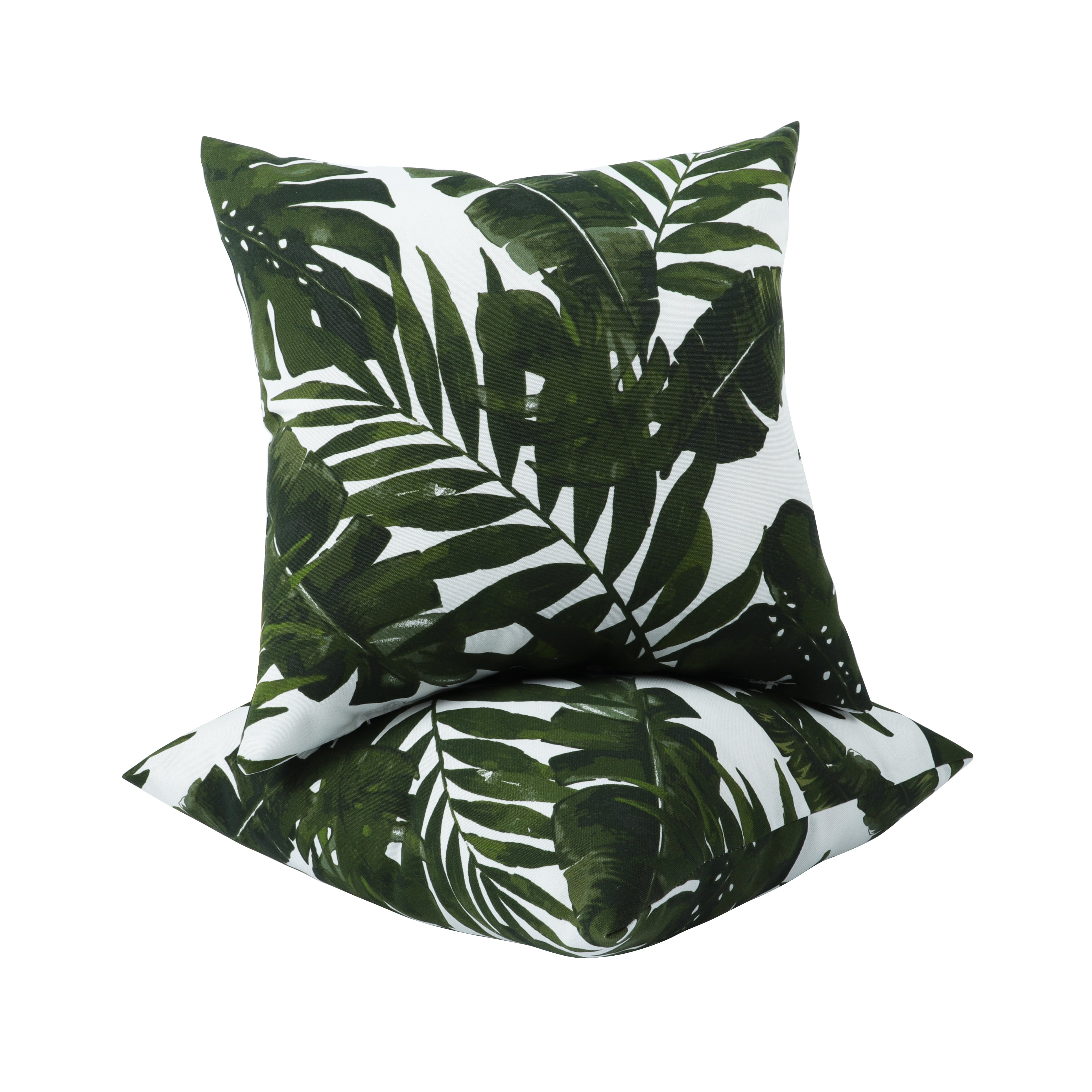 Dark Green Palm Outdoor Square Pillows, Set of 2