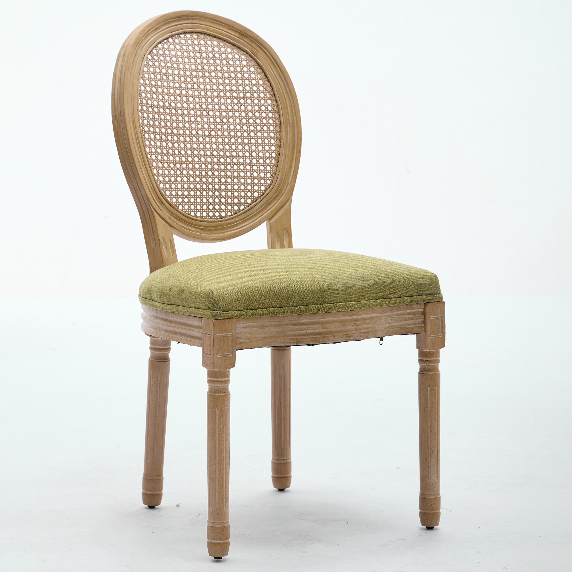 French Country Dining Chairs with Round Rattan Backrest, Set of 2