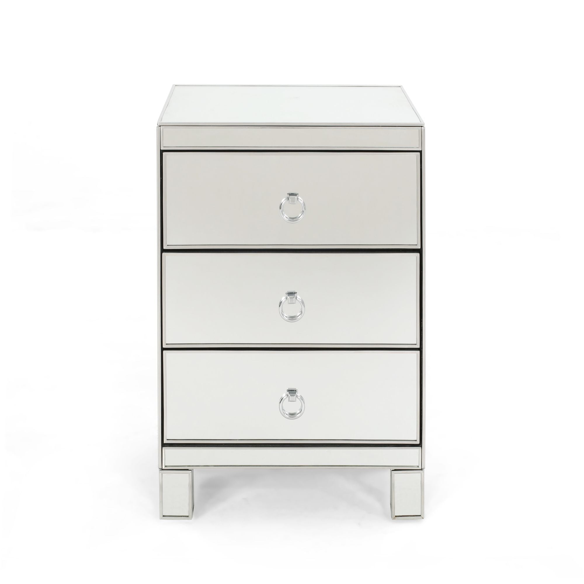 Side Table with 3 Drawers and Mirrored Design