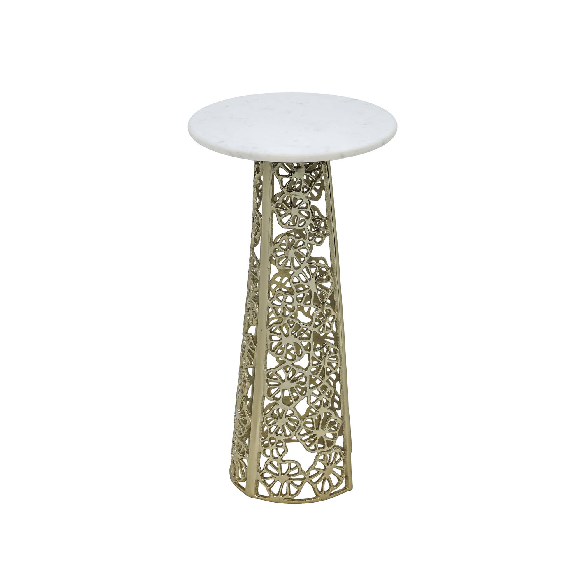 Side Table with White Marble Top and Gold-Finished Base