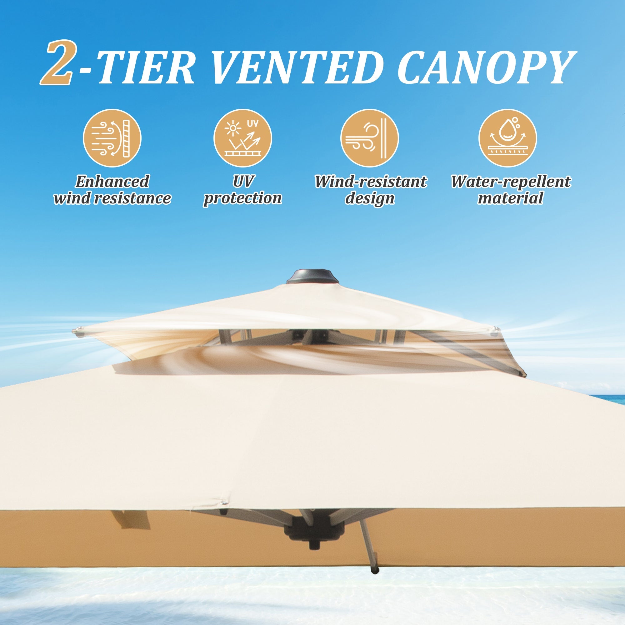 9' Aluminum Cantilever Tilt Patio Umbrella with Center Pole, Base Not Included