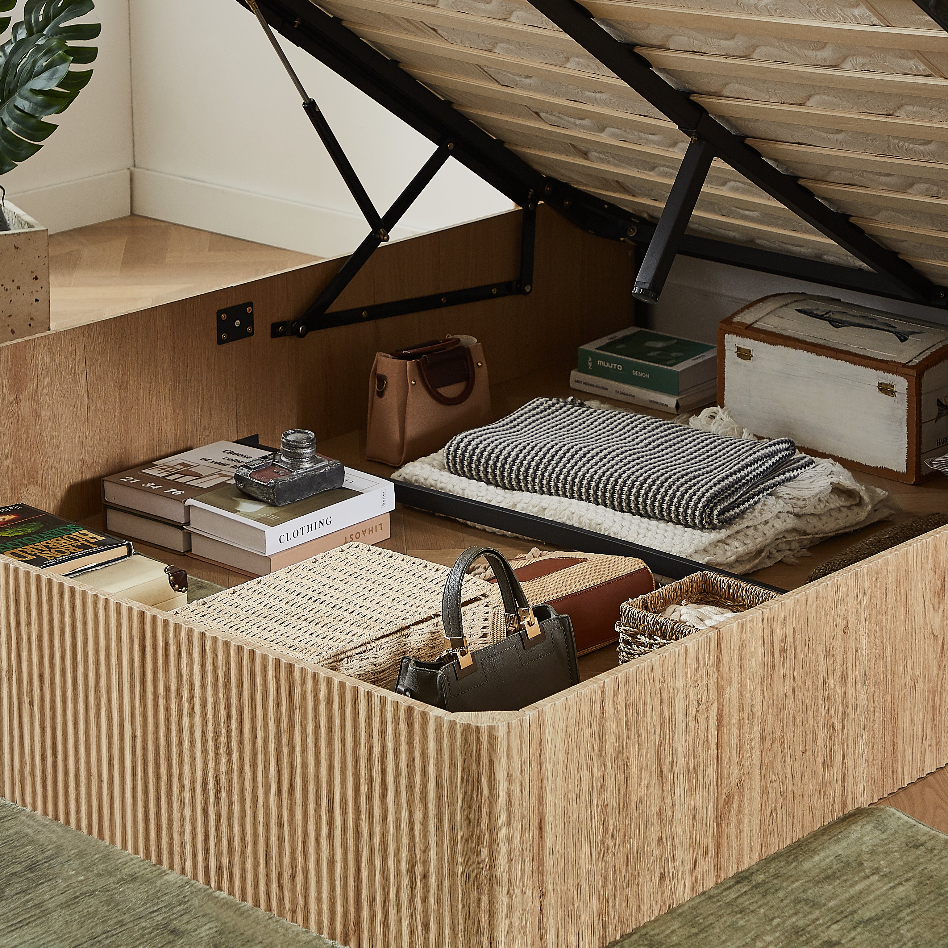 Fluted Lift Up Storage Bed