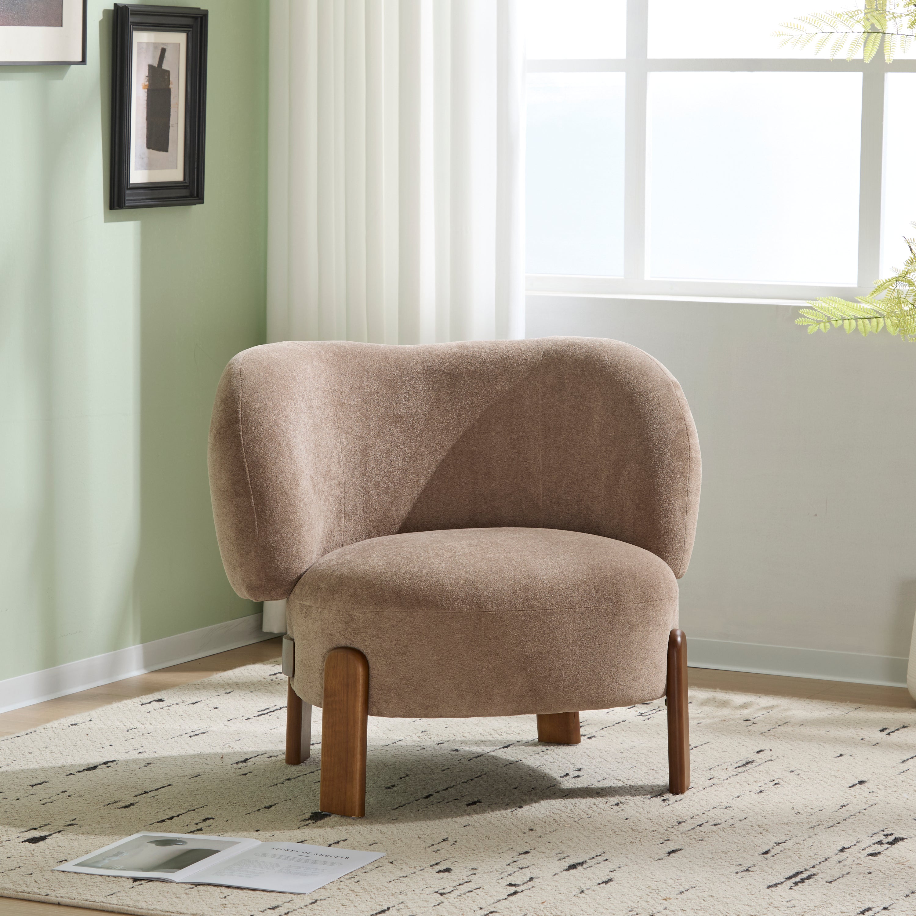 Modern Cozy Wingback Accent Arm Chair with Wooden Feet