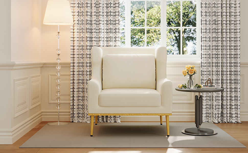Modern Velvet Accent Chair with Arms and Gold Tone Legs