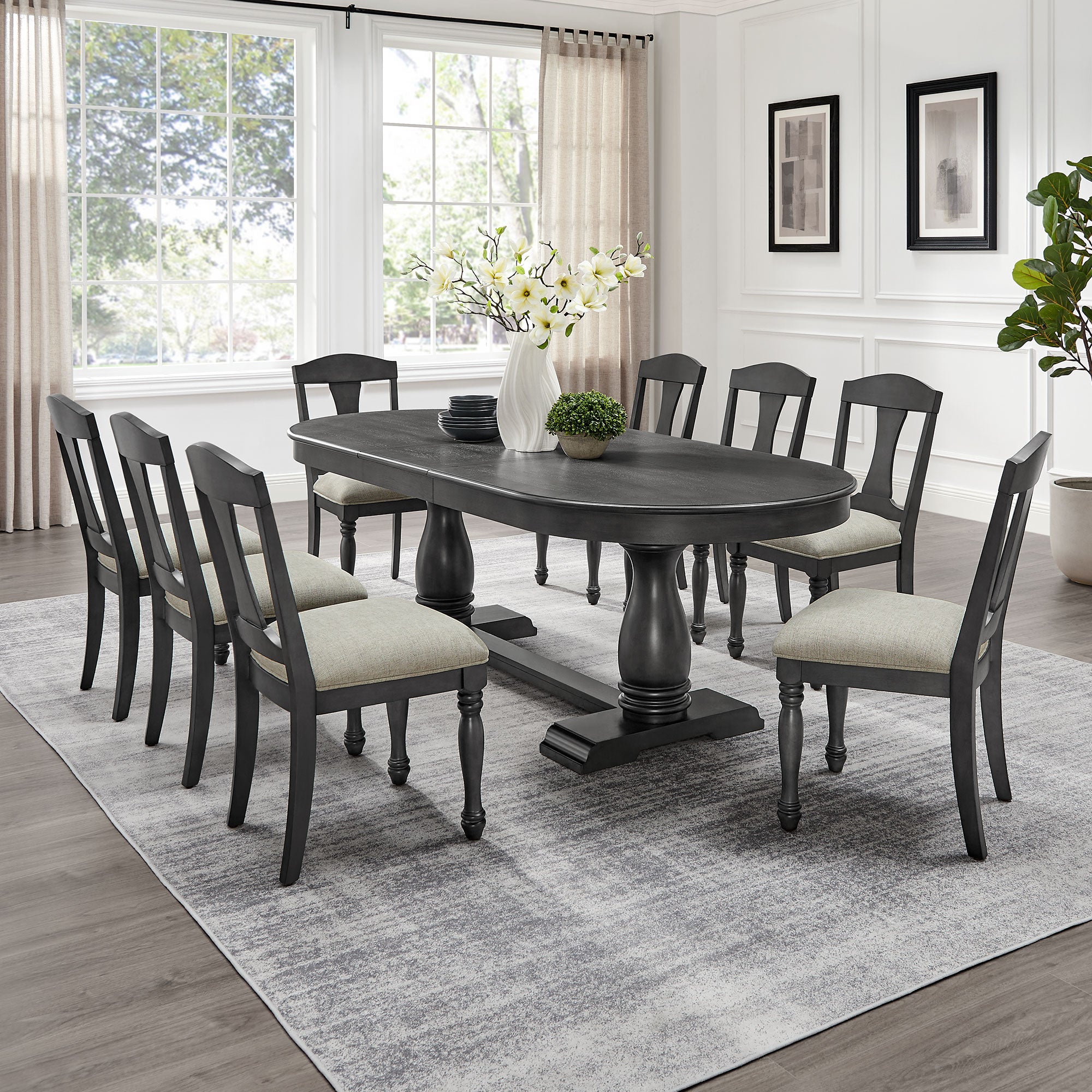 Wooden Frame Upholstered Dining Chairs, Set of 2