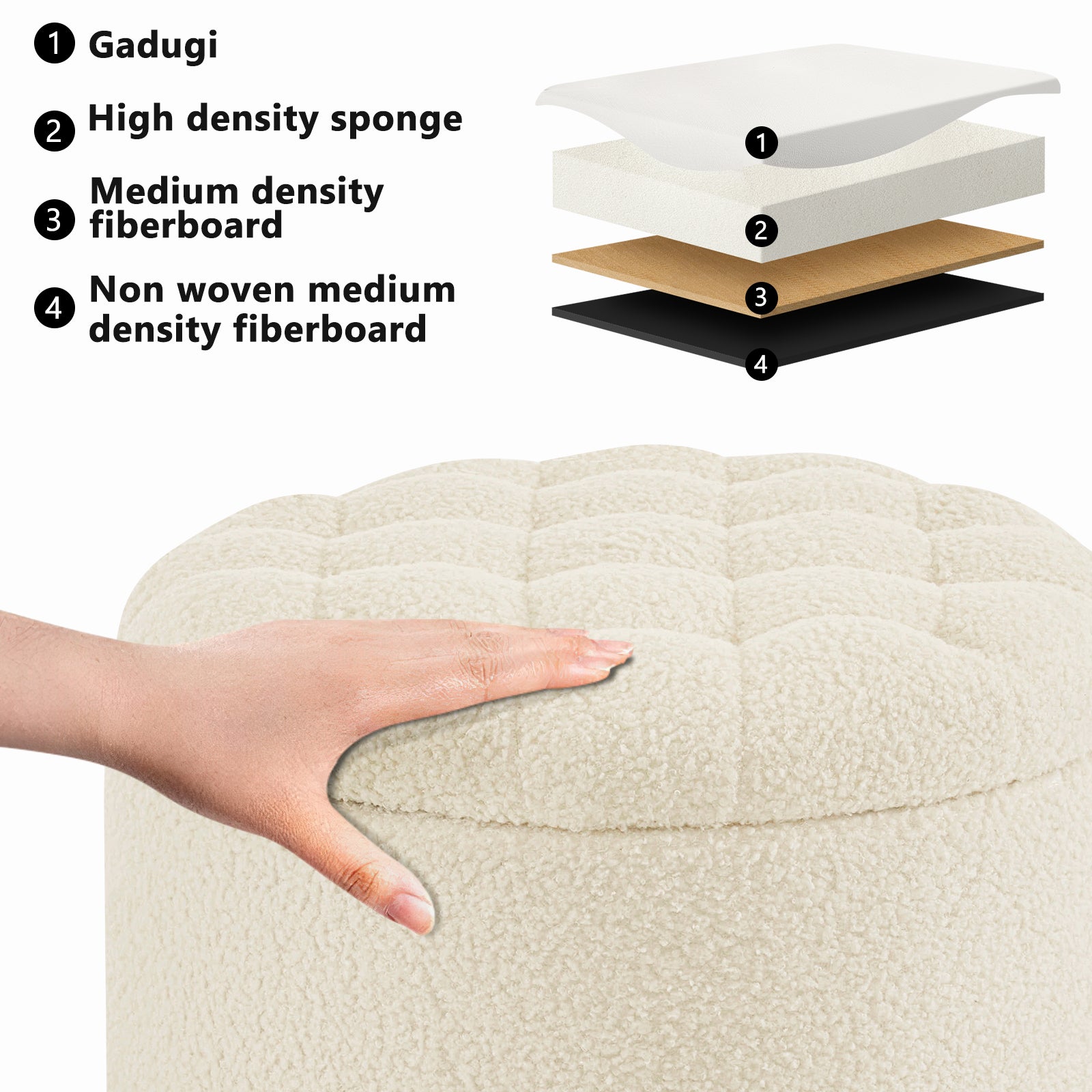 Small Upholstered Circle Pouf Footstool with Removable Lid Storage