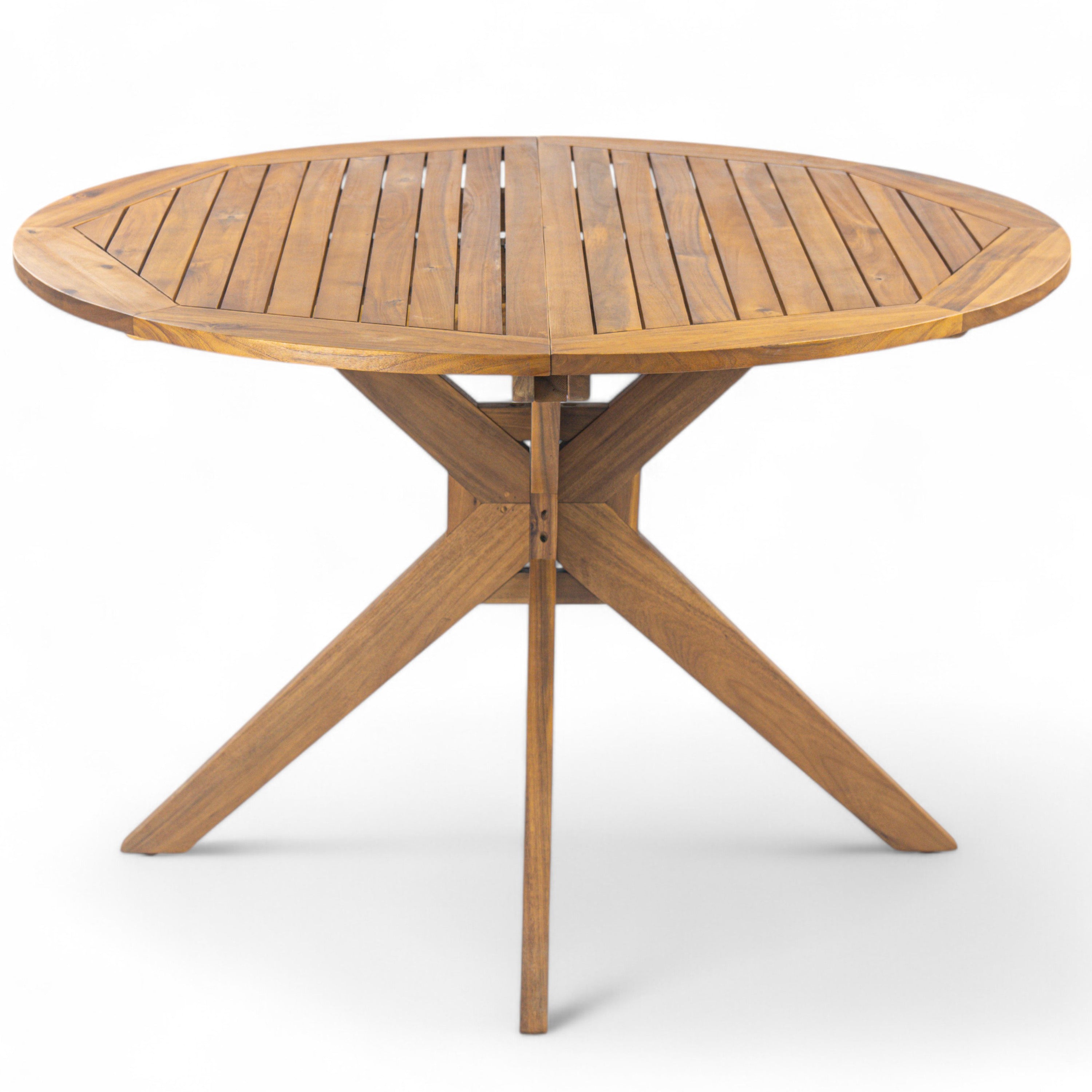 Stanford Outdoor Round Acacia Wood Dining Table with X Base