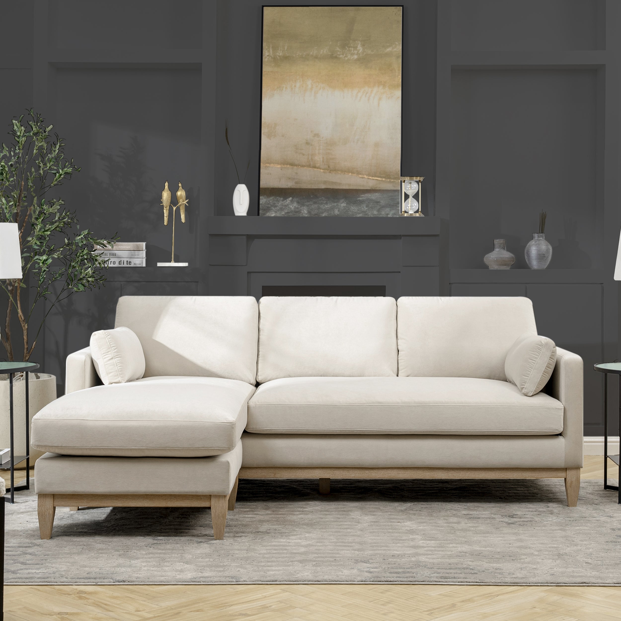 Knox 89' Velvet Modern Farmhouse Reversible Chaise Sectional Sofa