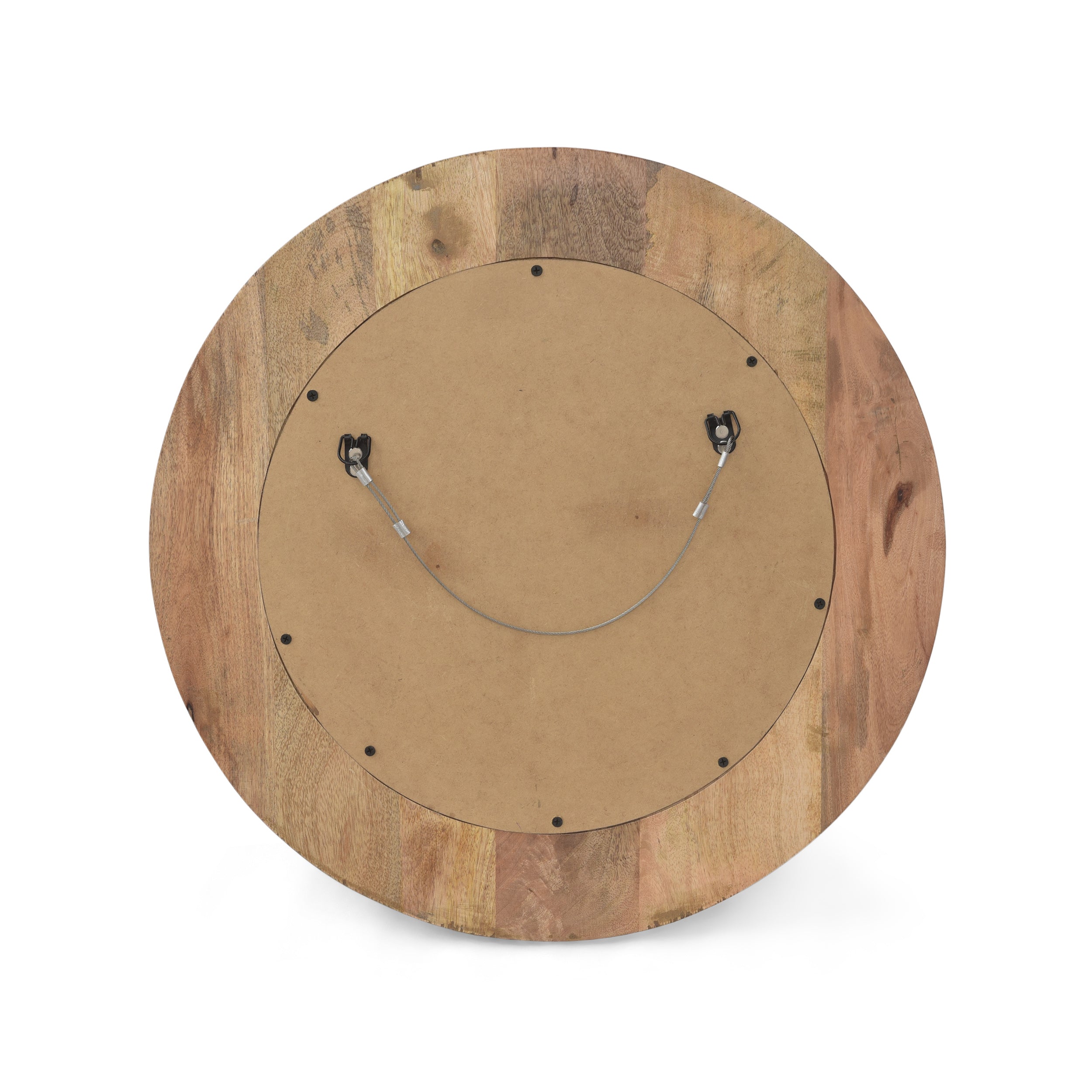 Round Wall Mirror with Metal Floral Pattern and Wood Frame