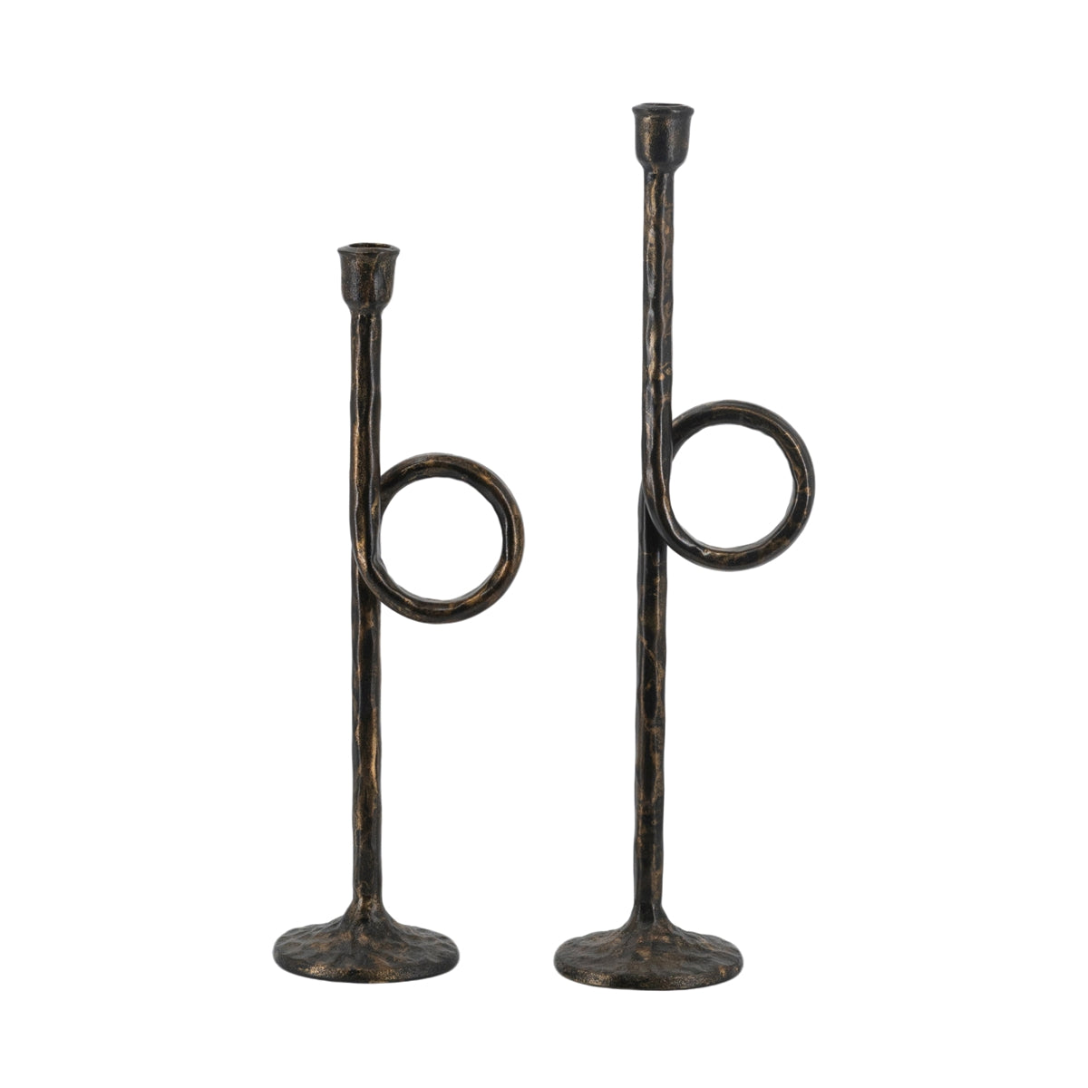 Black and Gold Iron Candle Holders with Playful Loop Design, Set of 2