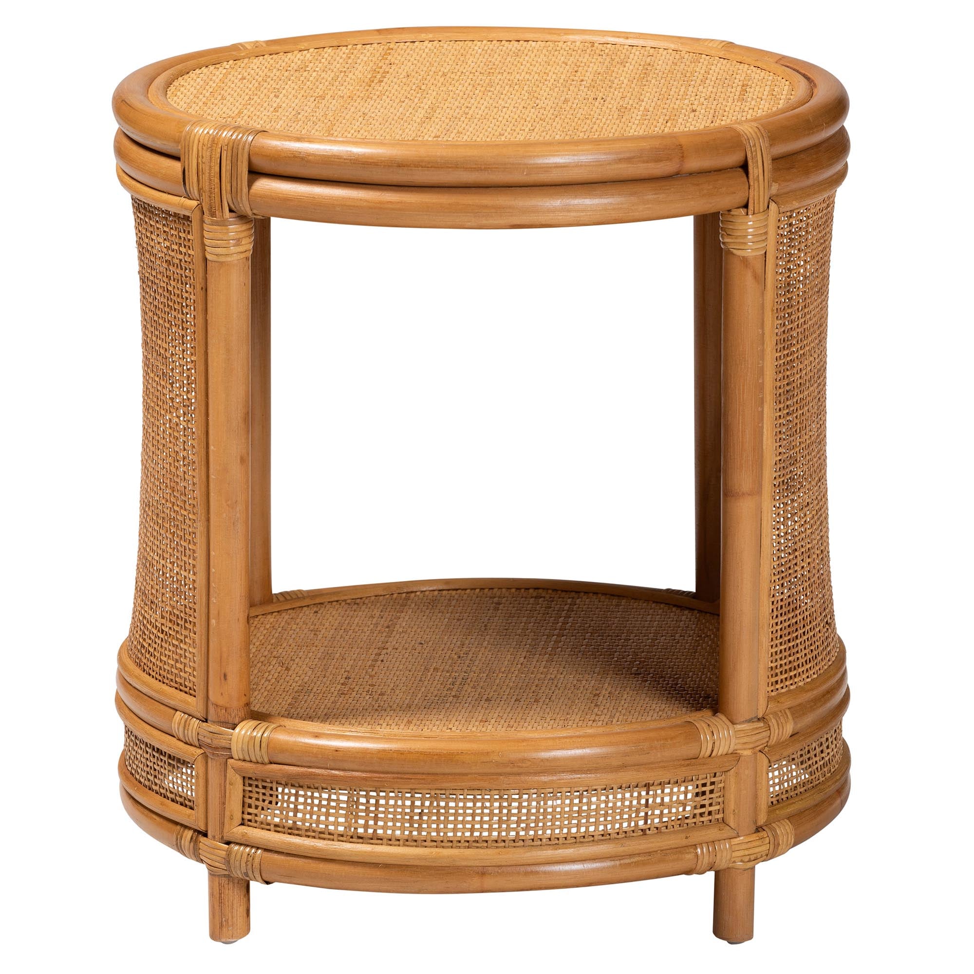 Modern Bohemian Natural Brown Rattan End Table