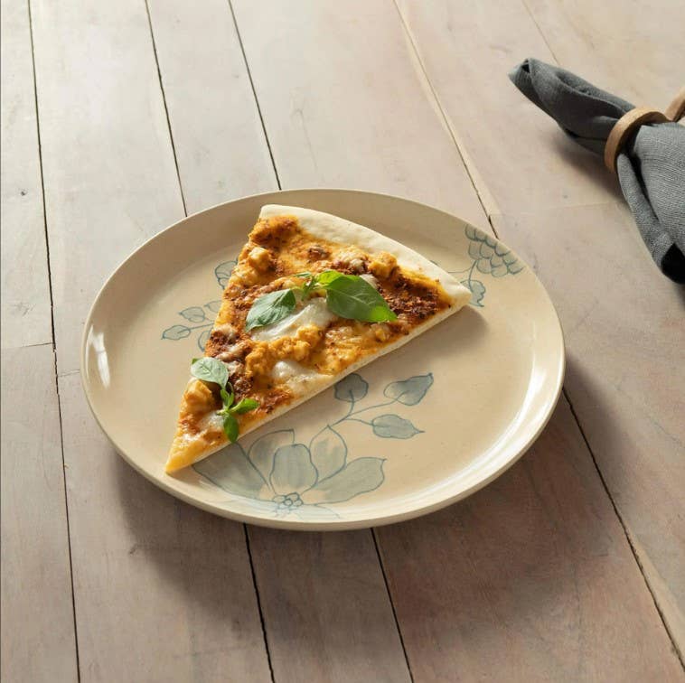Off-White Round Ceramic Floral Dinner Plate