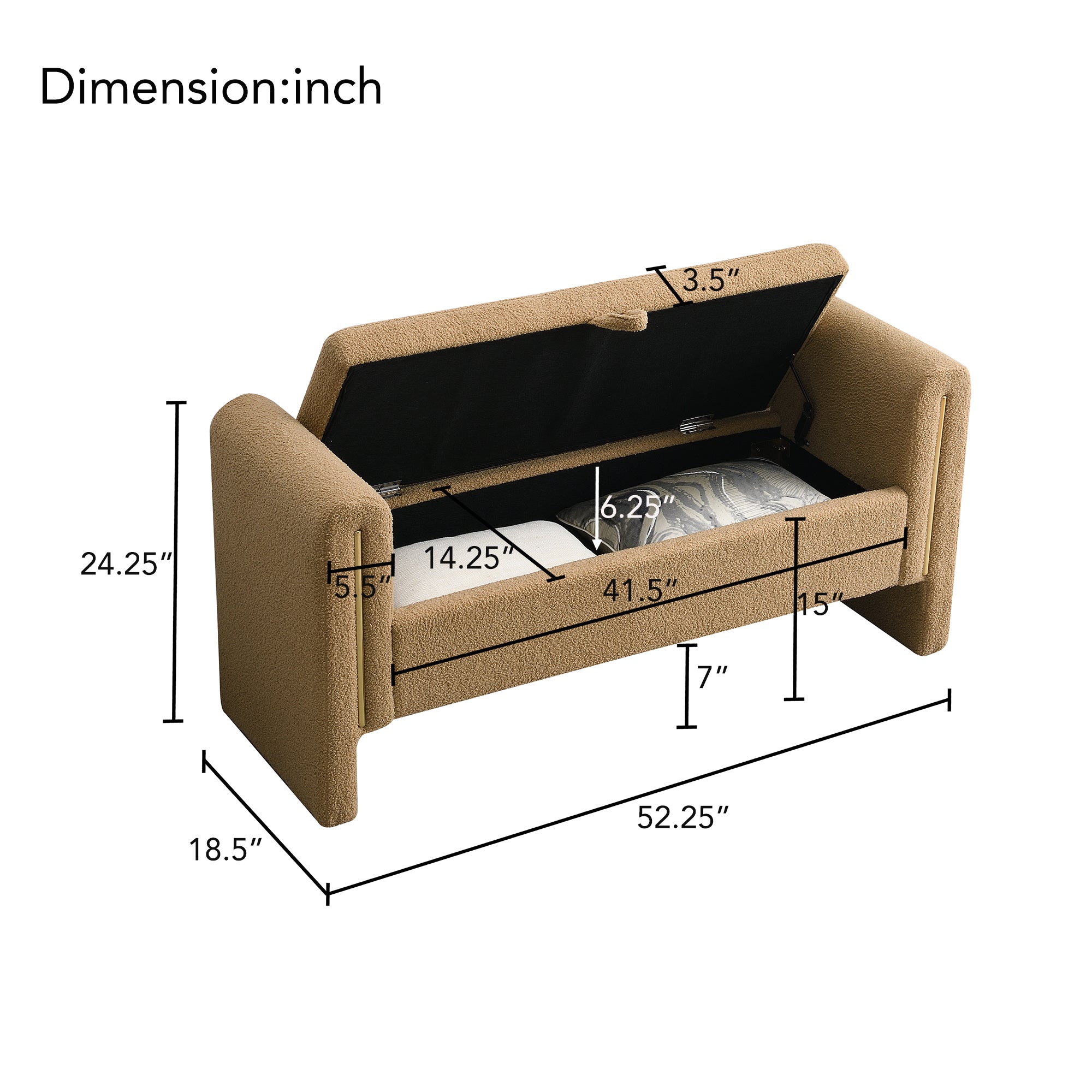 Modern Teddy Bench with Arms and Storage