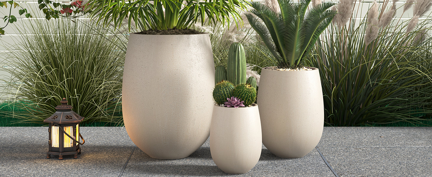 Egg Shaped Lightweight Outdoor Planter, Set of 3