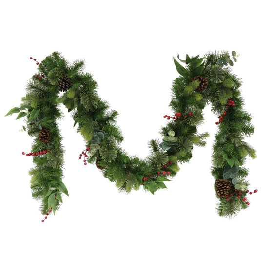 9 ft x 10" Decorated Christmas Garland with 180 Tips - Green