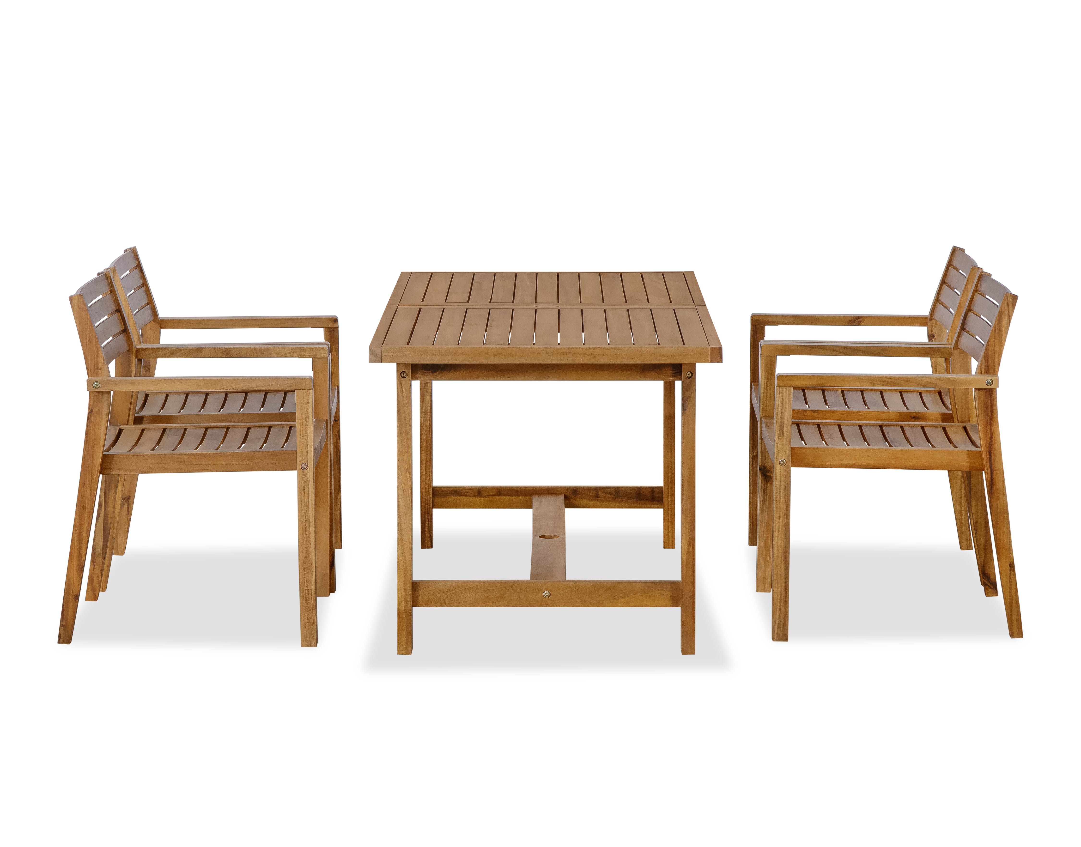 5-Piece Outdoor Acacia Wood Outdoor Dining Set, 59.06-Inch Rectangular Table with Umbrella Hole