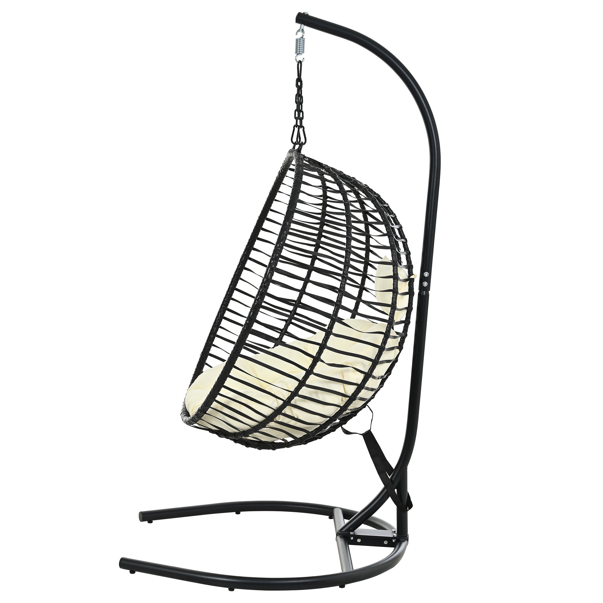 Folding Hanging Swinging Egg Chair with Stand & Tufted Cushion
