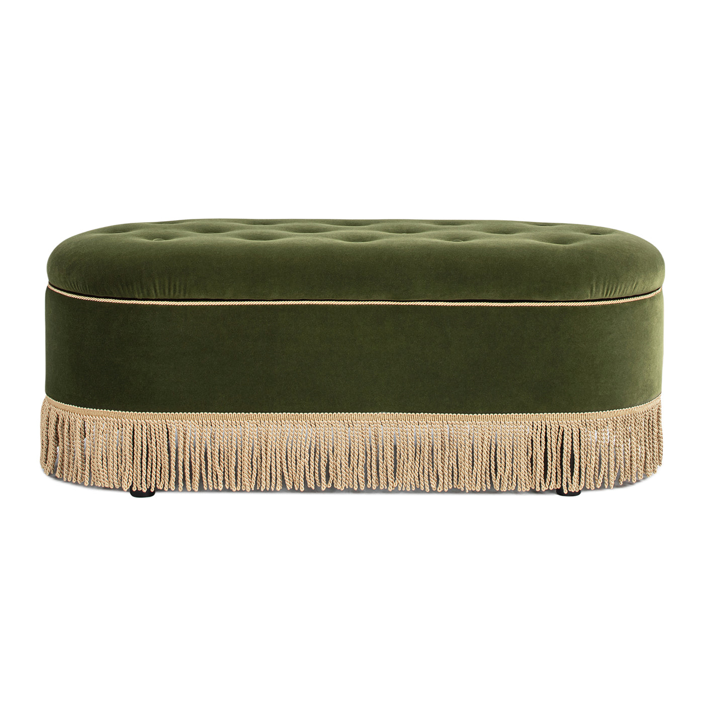 Melinda Oval Tufted Velvet and Bullion Fringe Storage Bench