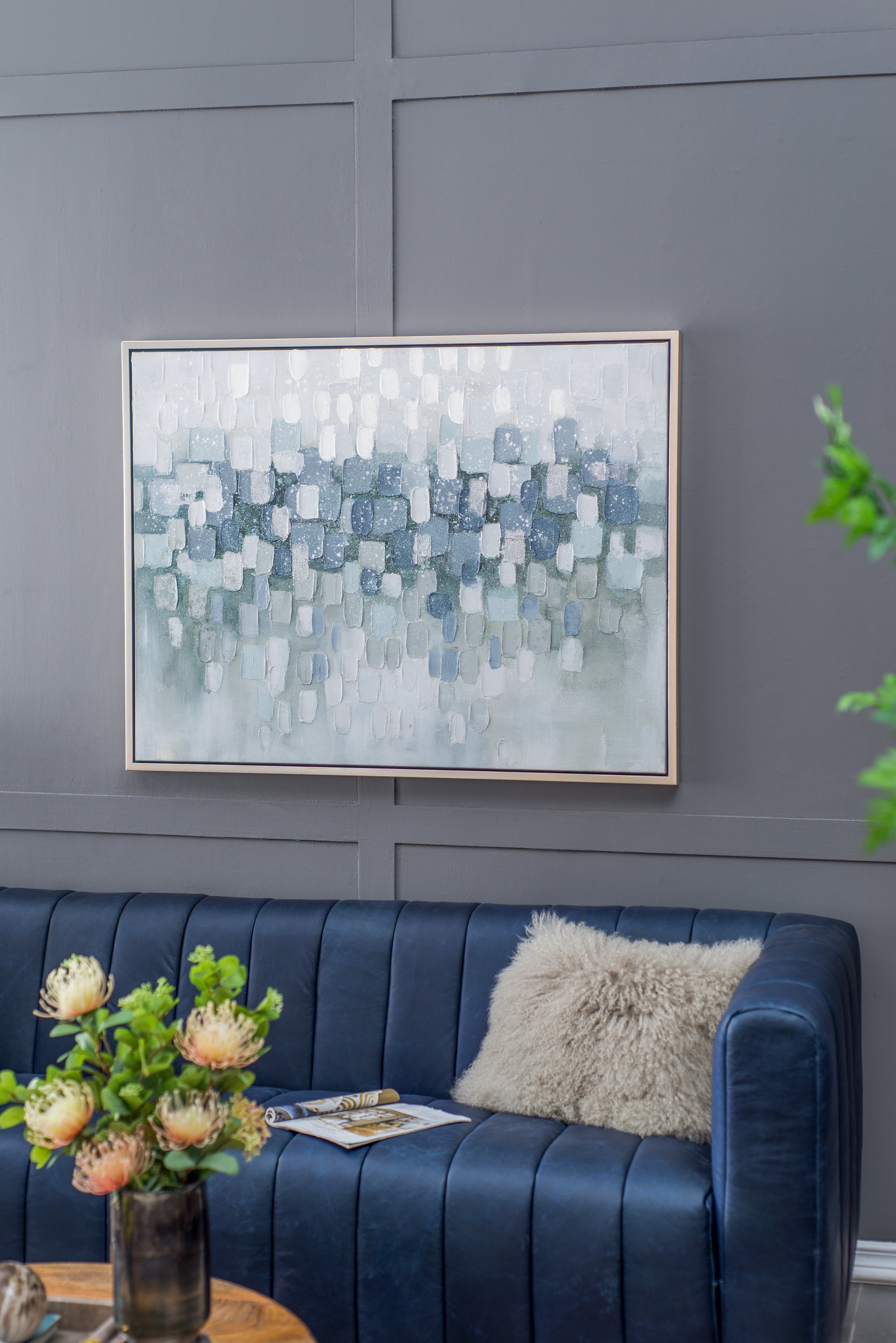 Landscape Gray and Silver Oil Painting in Frame