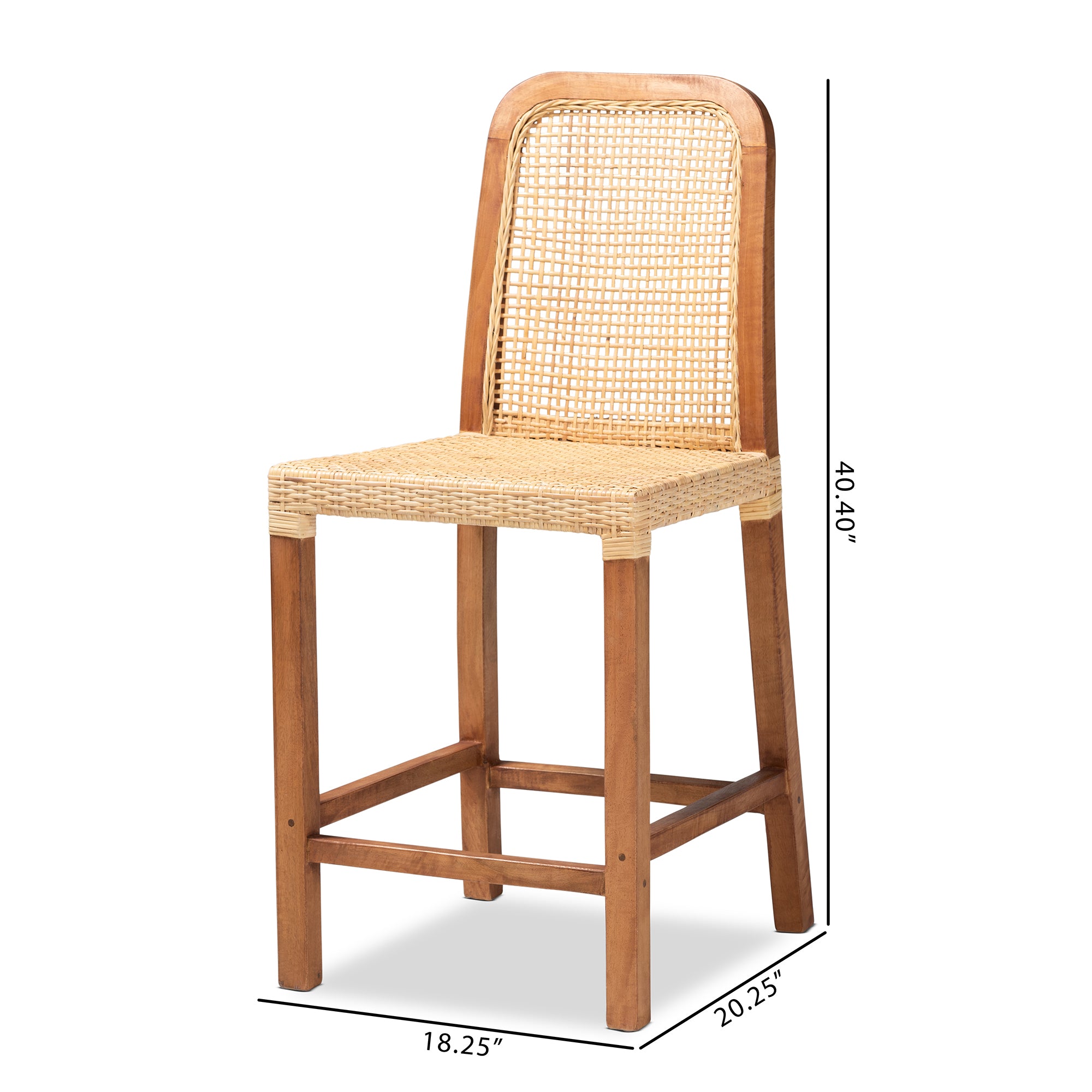 Kerri Mahognay Wood and Rattan Counter Stool