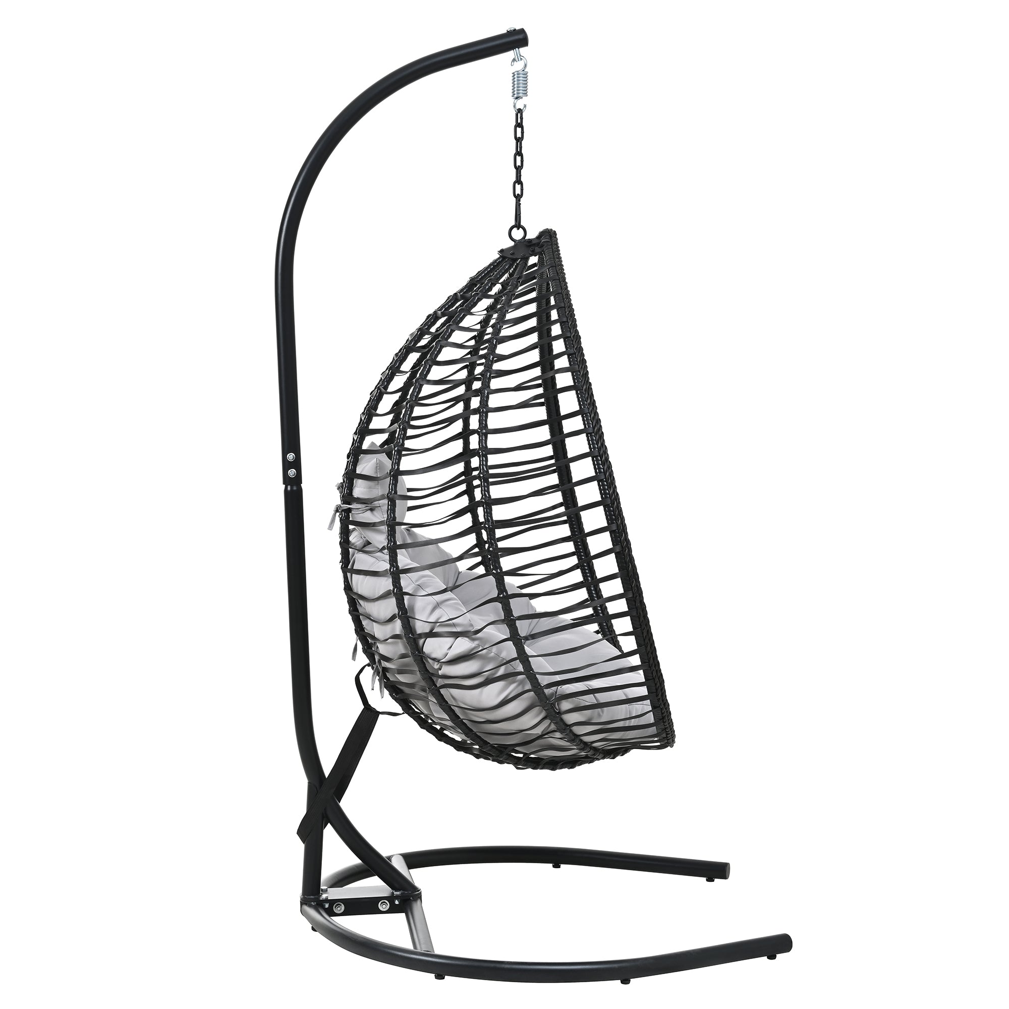 Foldable Rattan Egg Swing Chair with Iron Frame, Plush Cushion & Removable Headrest