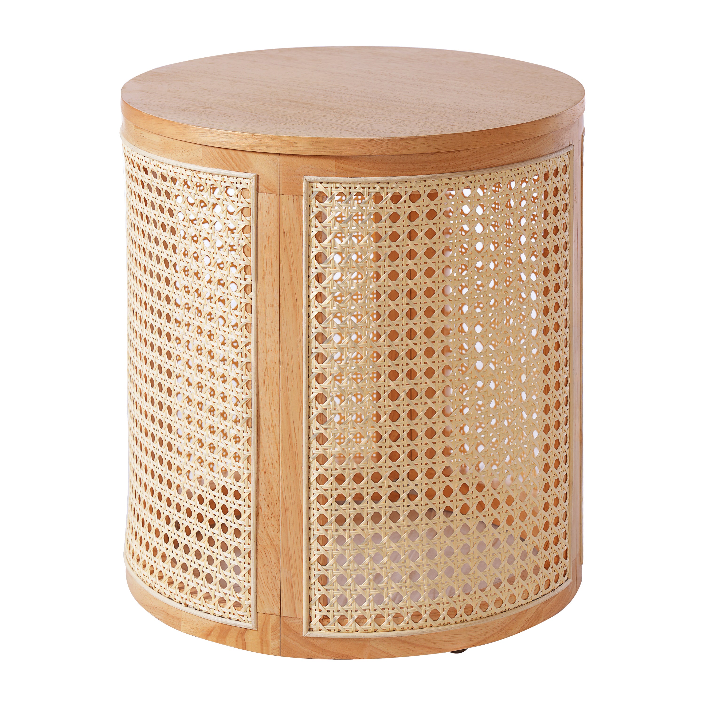 Round Rattan Pillar Storage Accent Table