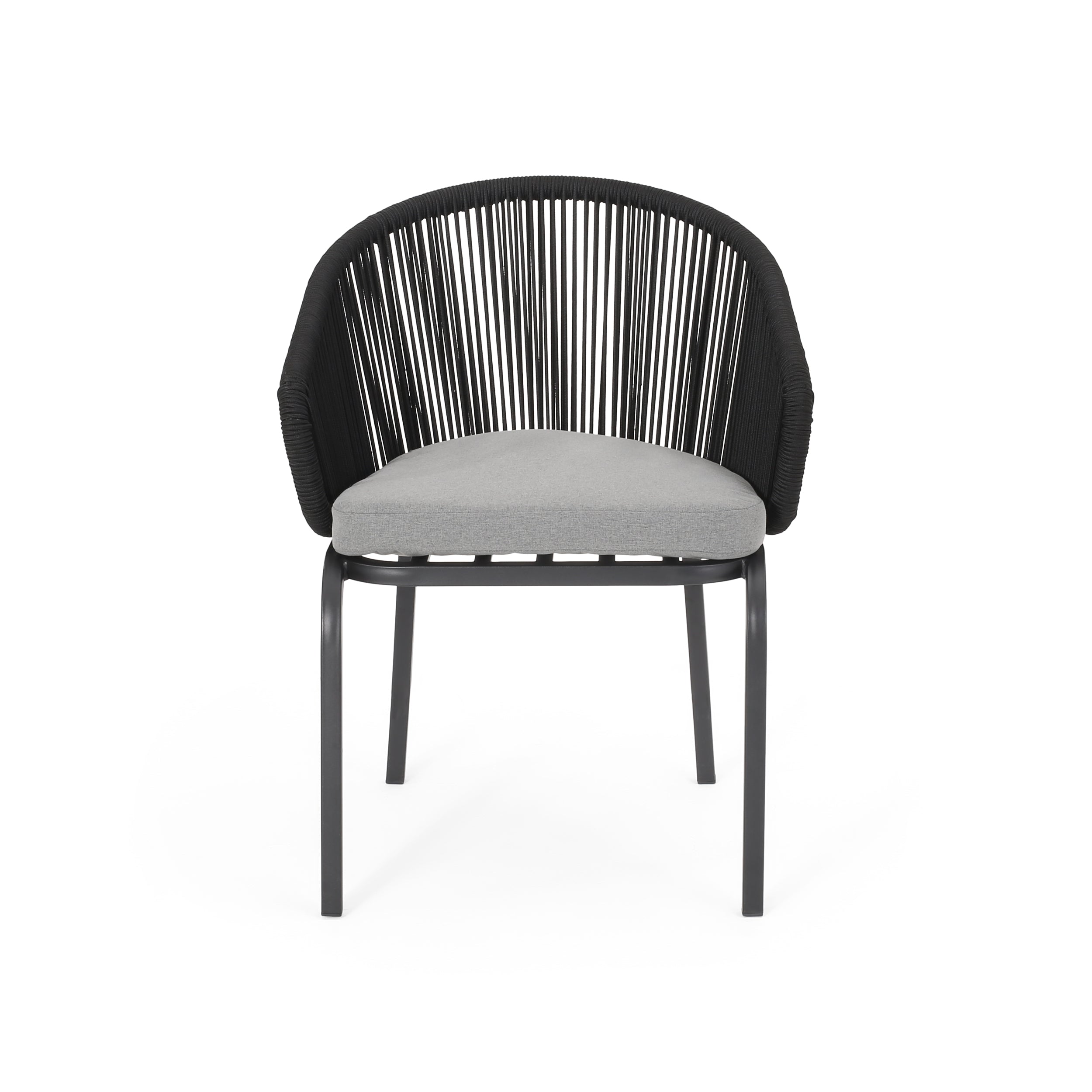 Outdoor Accent Chair with Rope Weave and Metal Frame, Set of 2