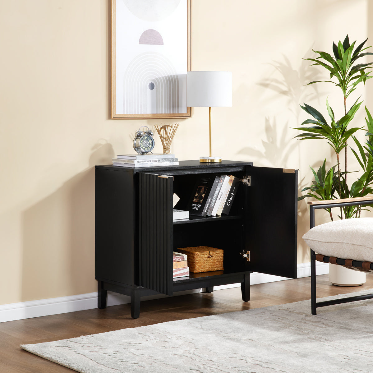 2-Door Fluted Storage Cabinet with Legs