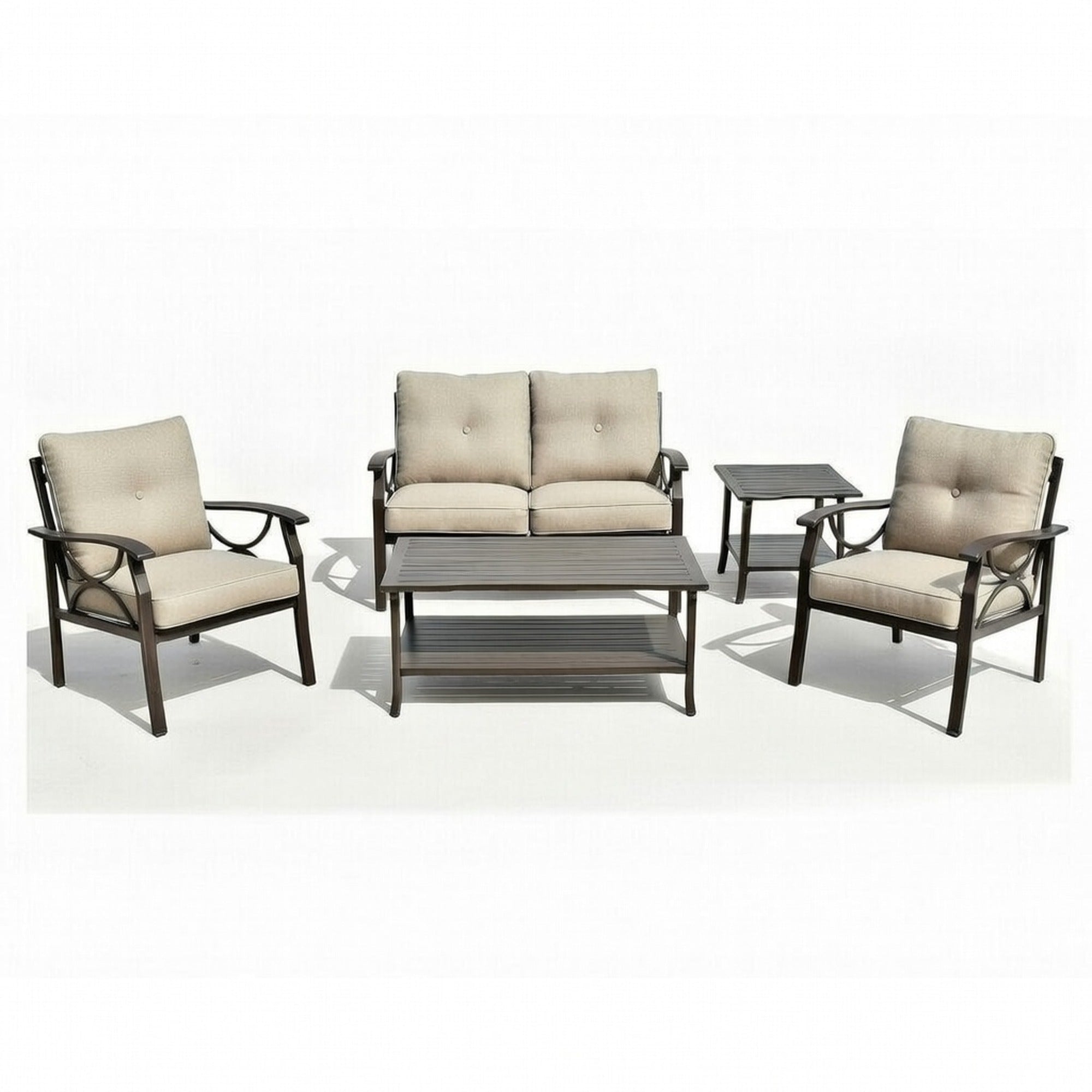 Marisol 5 Piece Metal Patio Furniture Set with Loveseat