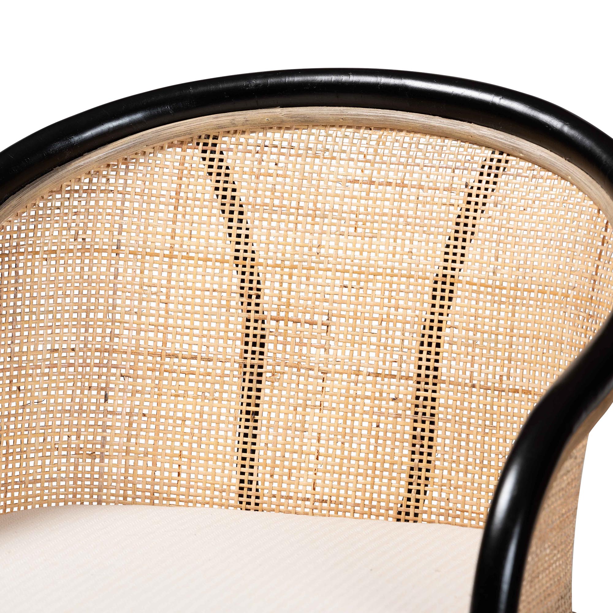 Modern Bohemian Two-Tone Black and Natural Brown Rattan Counter Stool