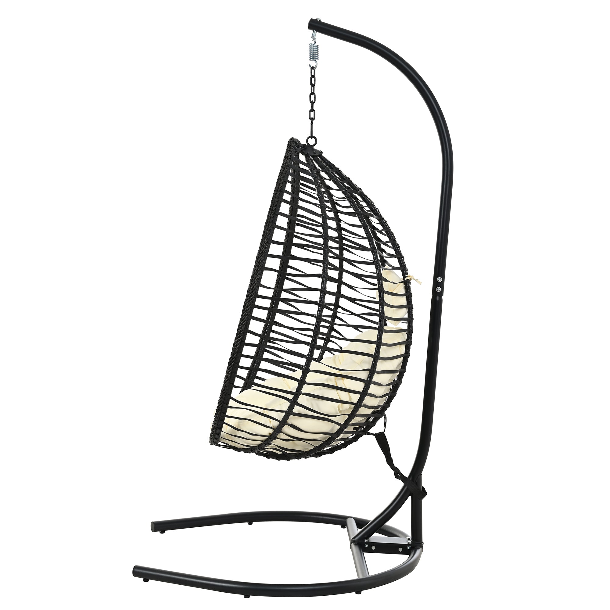 Foldable Rattan Egg Swing Chair with Iron Frame, Plush Cushion & Removable Headrest