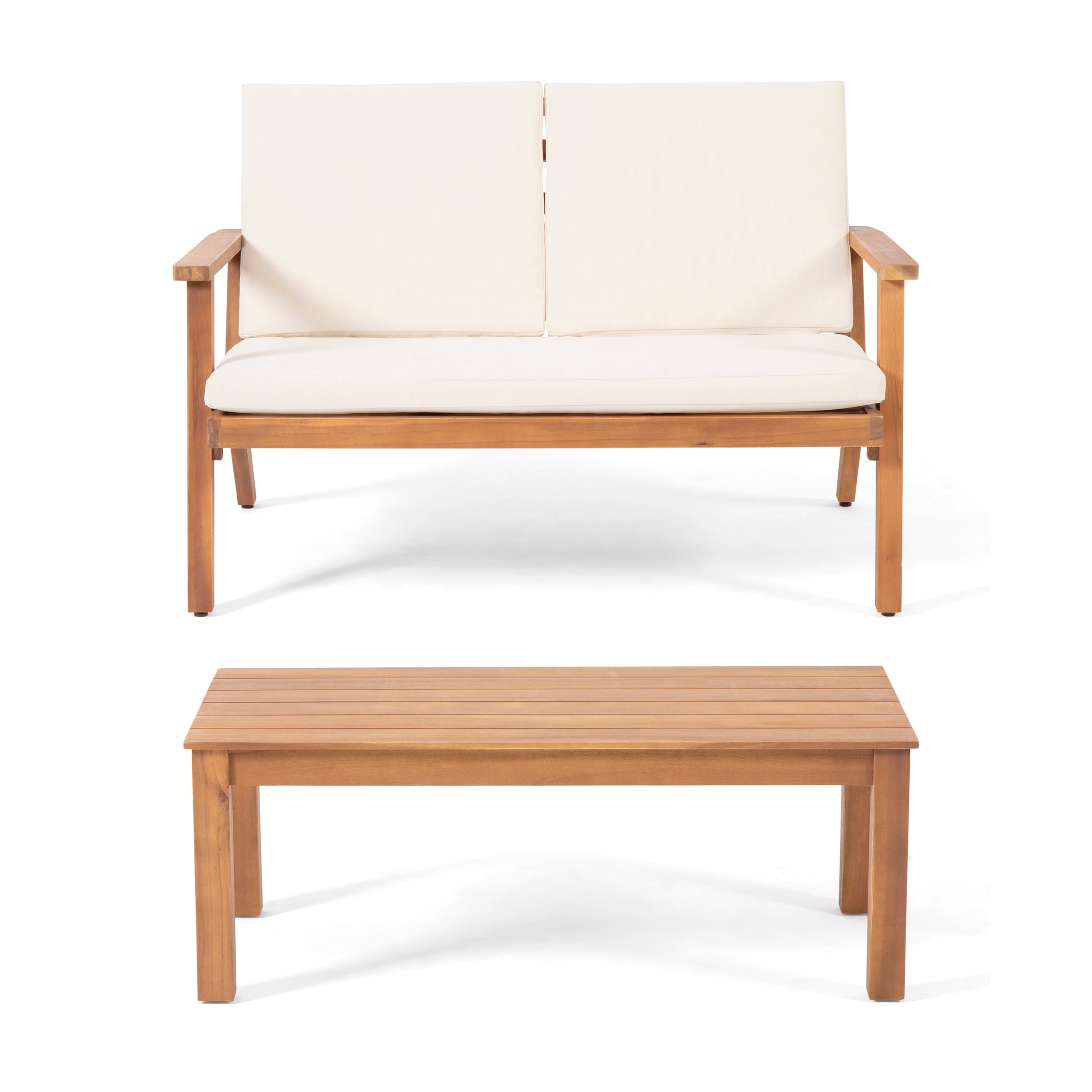 Brixton Outdoor Acacia Wood Loveseat and Coffee Table Set with Cushions