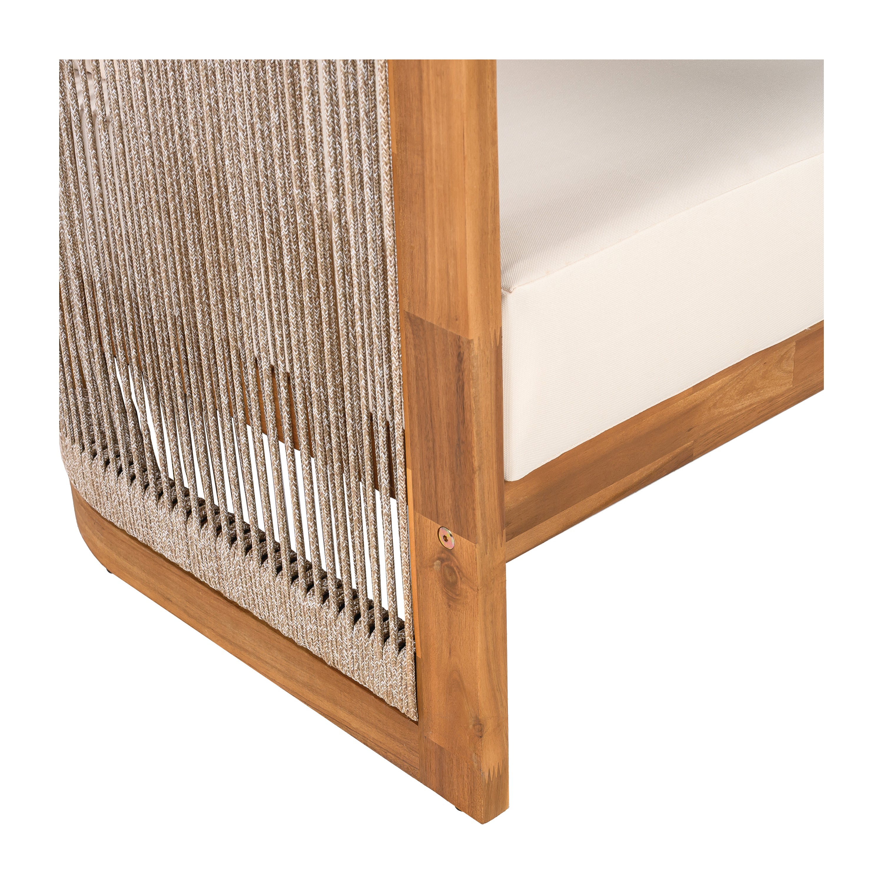 Sundara Acacia Wood Outdoor Club Chair with Handwoven Rope Accents