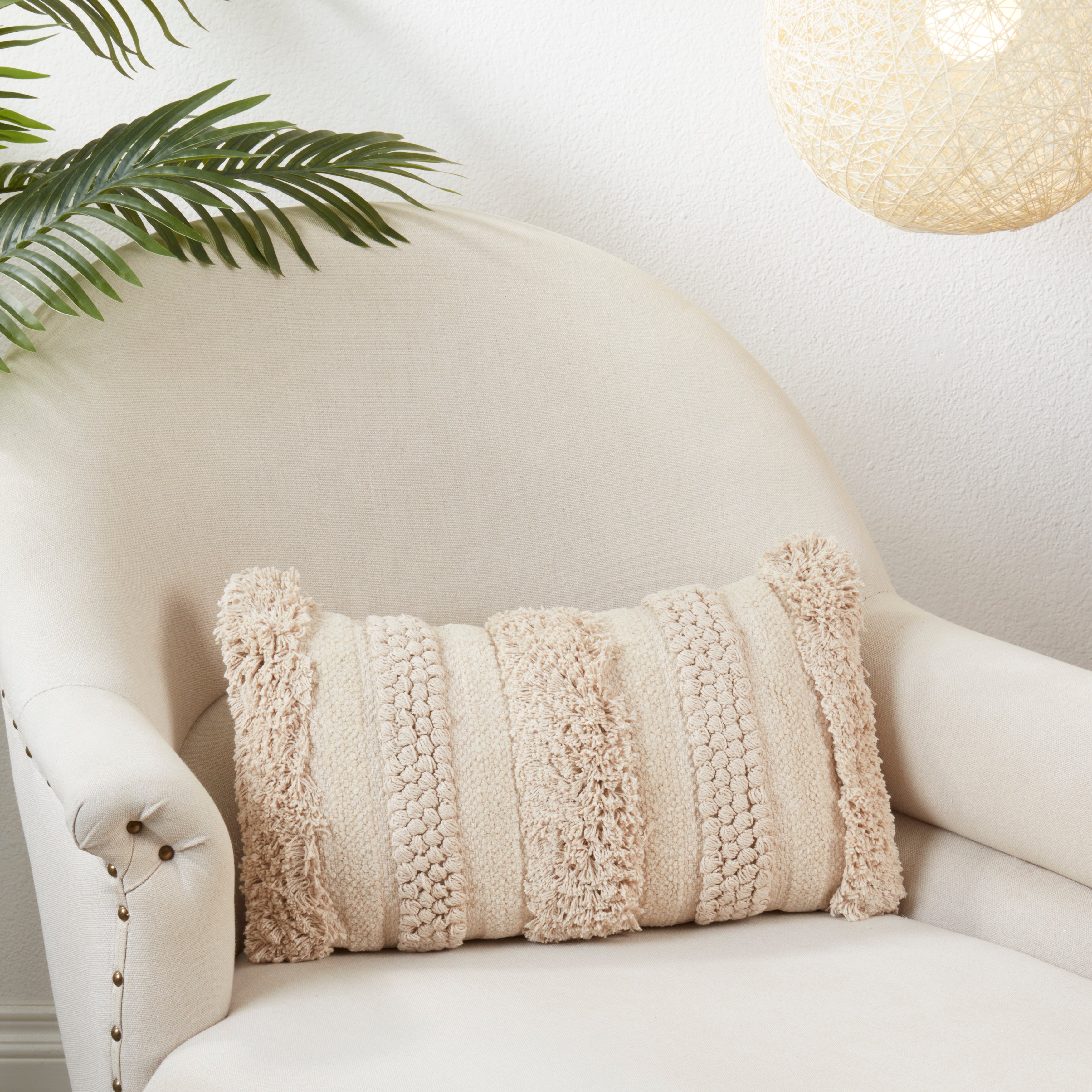 Fringe Stripe Down Filled Throw Pillow