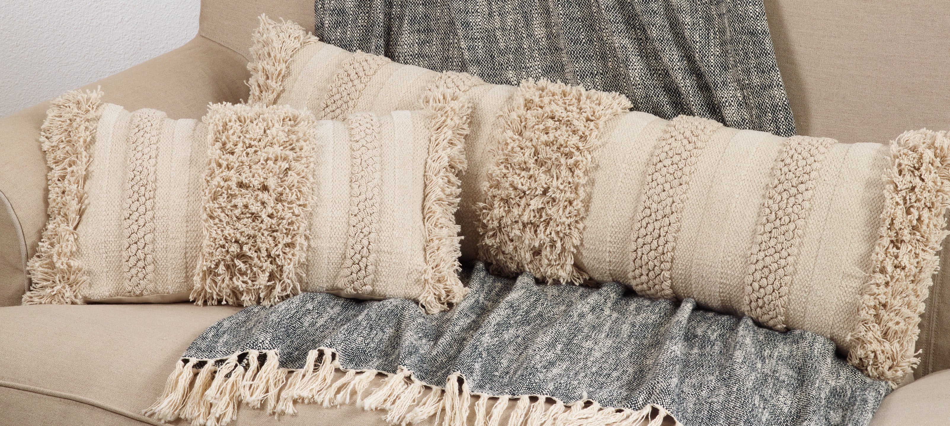 Fringe Stripe Down Filled Throw Pillow
