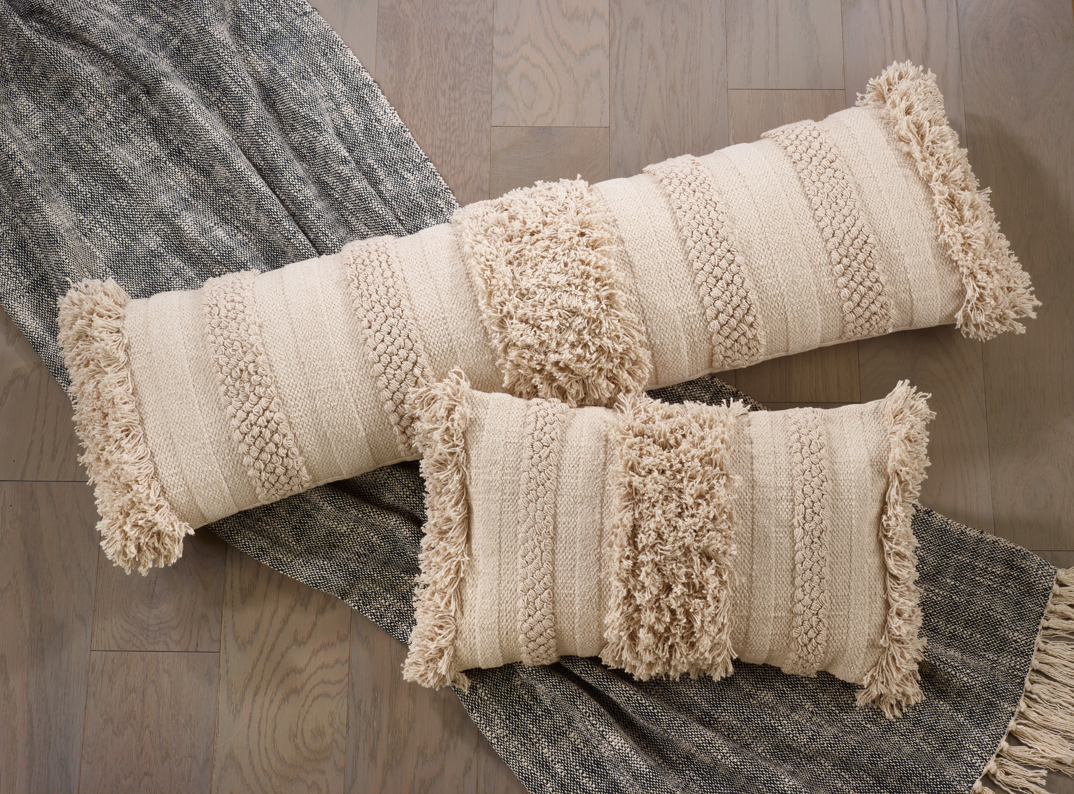 Fringe Stripe Down Filled Throw Pillow