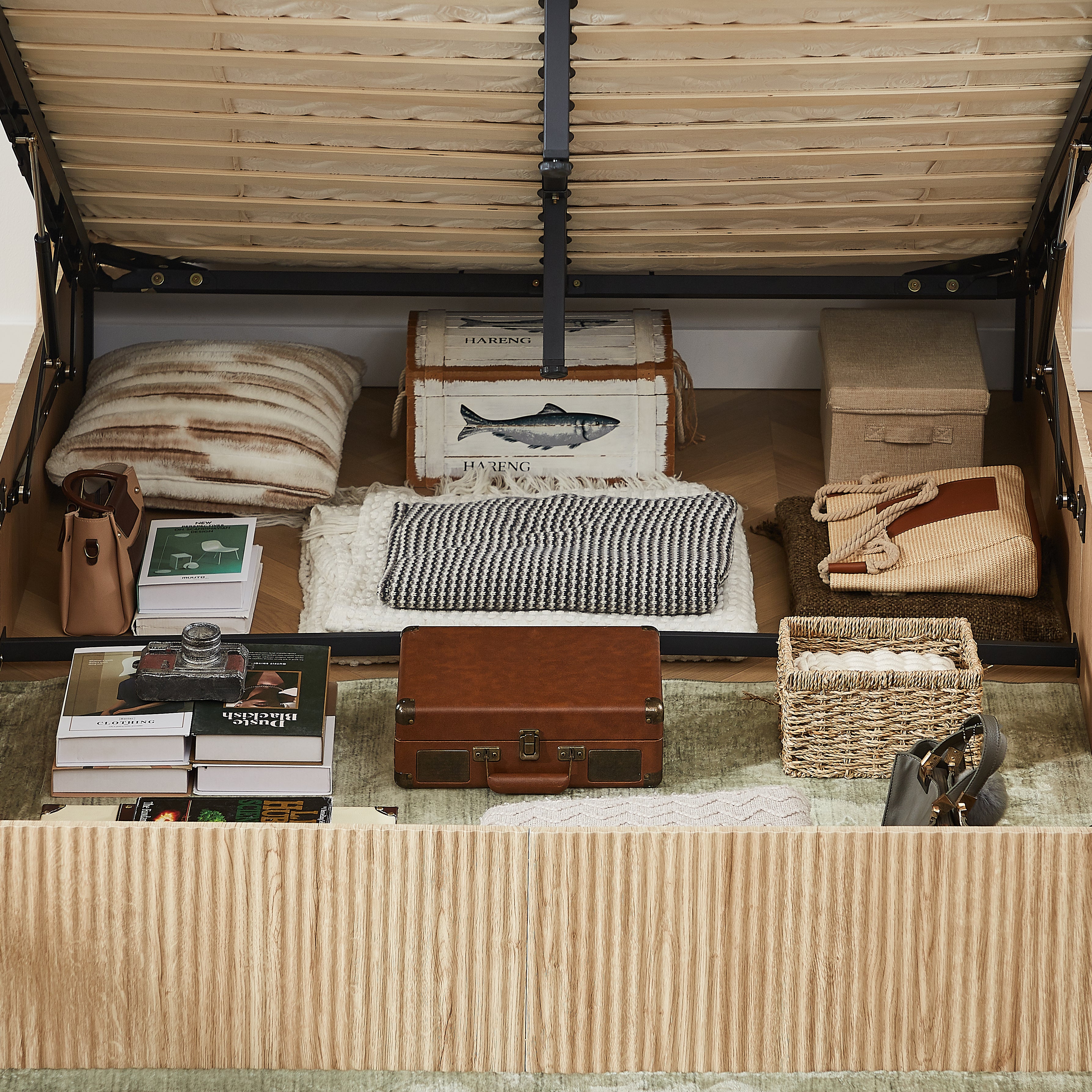 Fluted Lift Up Storage Bed