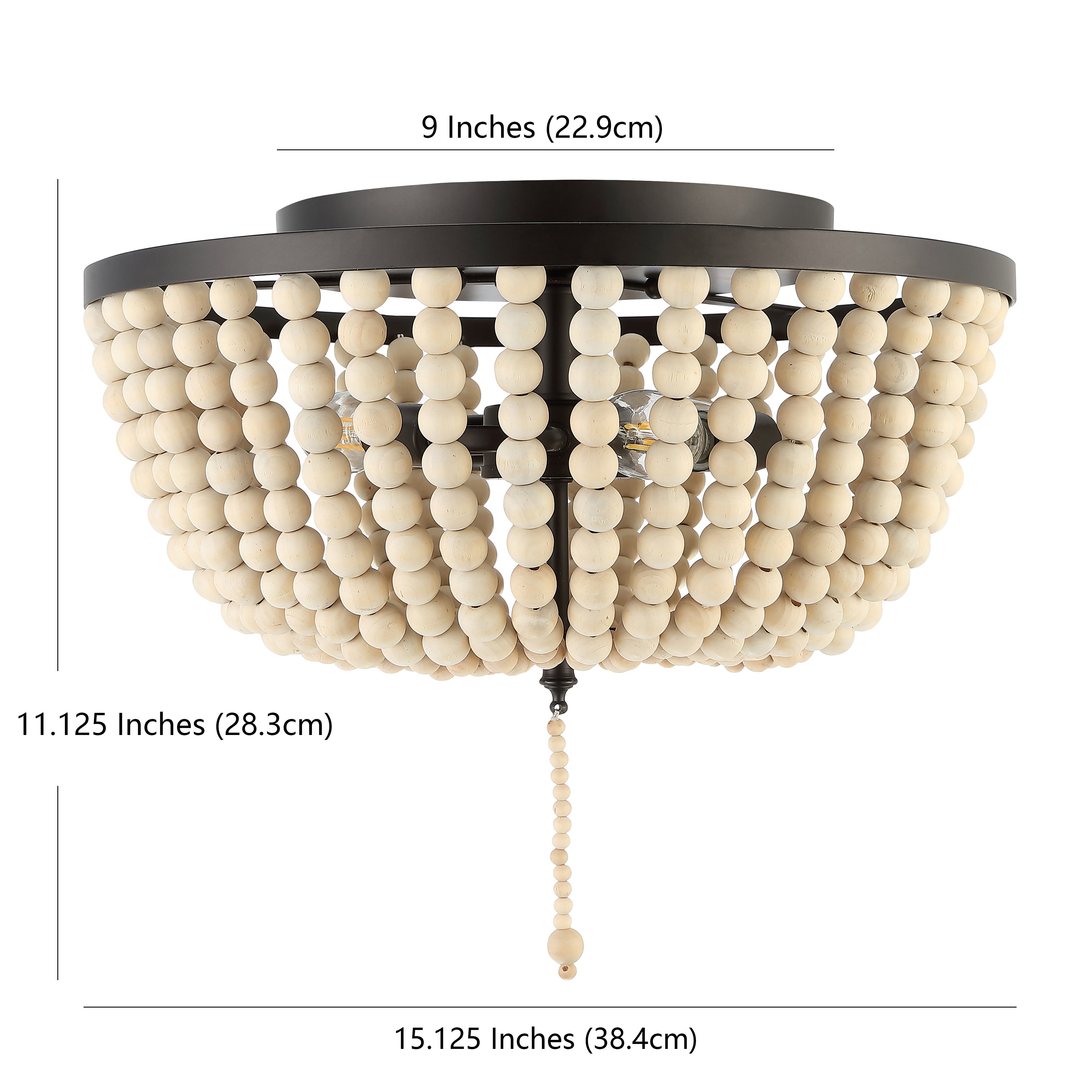 Allison 3-Light Shabby Chic Farmhouse Wood Beaded/Metal LED Flush Mount