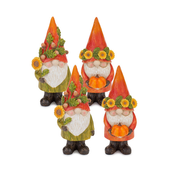 Harvest-Gnome-Figurine-with-Pumpkin-and-Sunflower-(set-of-4)-Orange-Fall-Decor