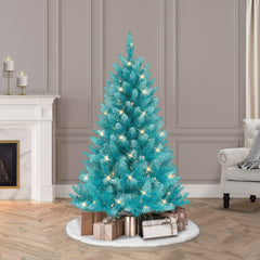 4 ft Pre-lit Fashion Teal Artificial Christmas Tree with Clear Lights & Metal Stand