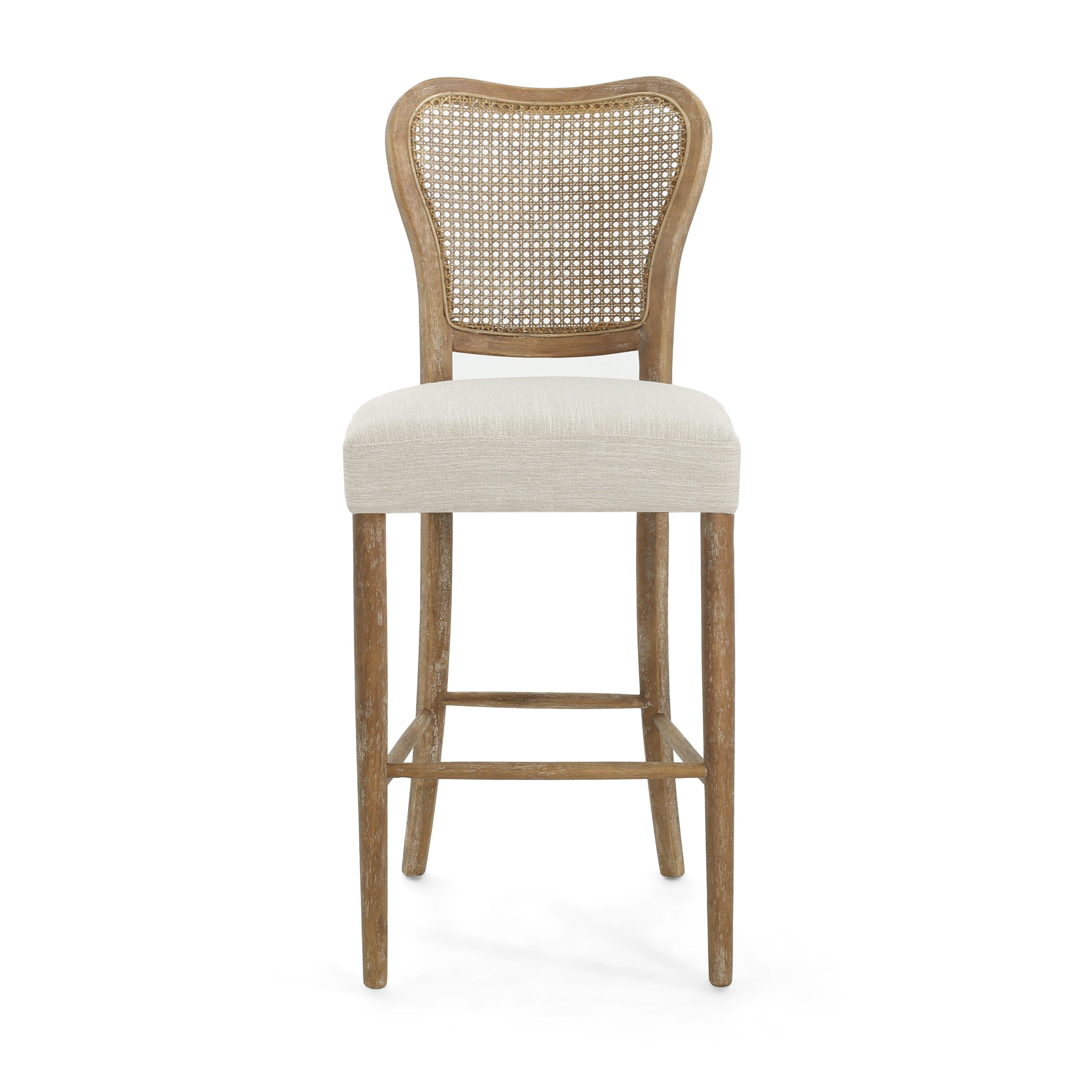 Cane-Back Upholstered Bar Stools, Set of 2