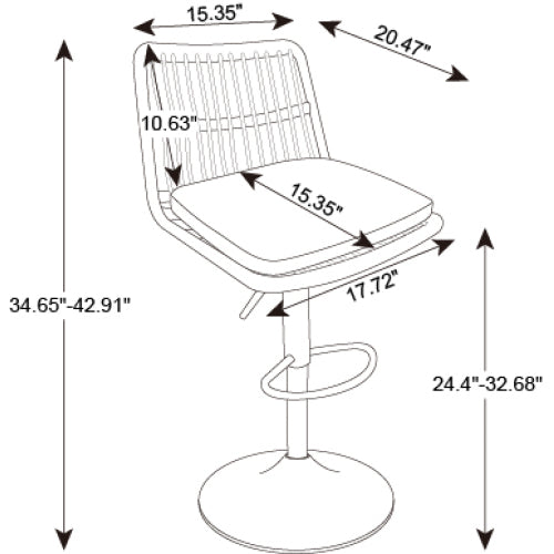 Swivel Counter Height Chair with Wicker Design and Footrest, Set of 2