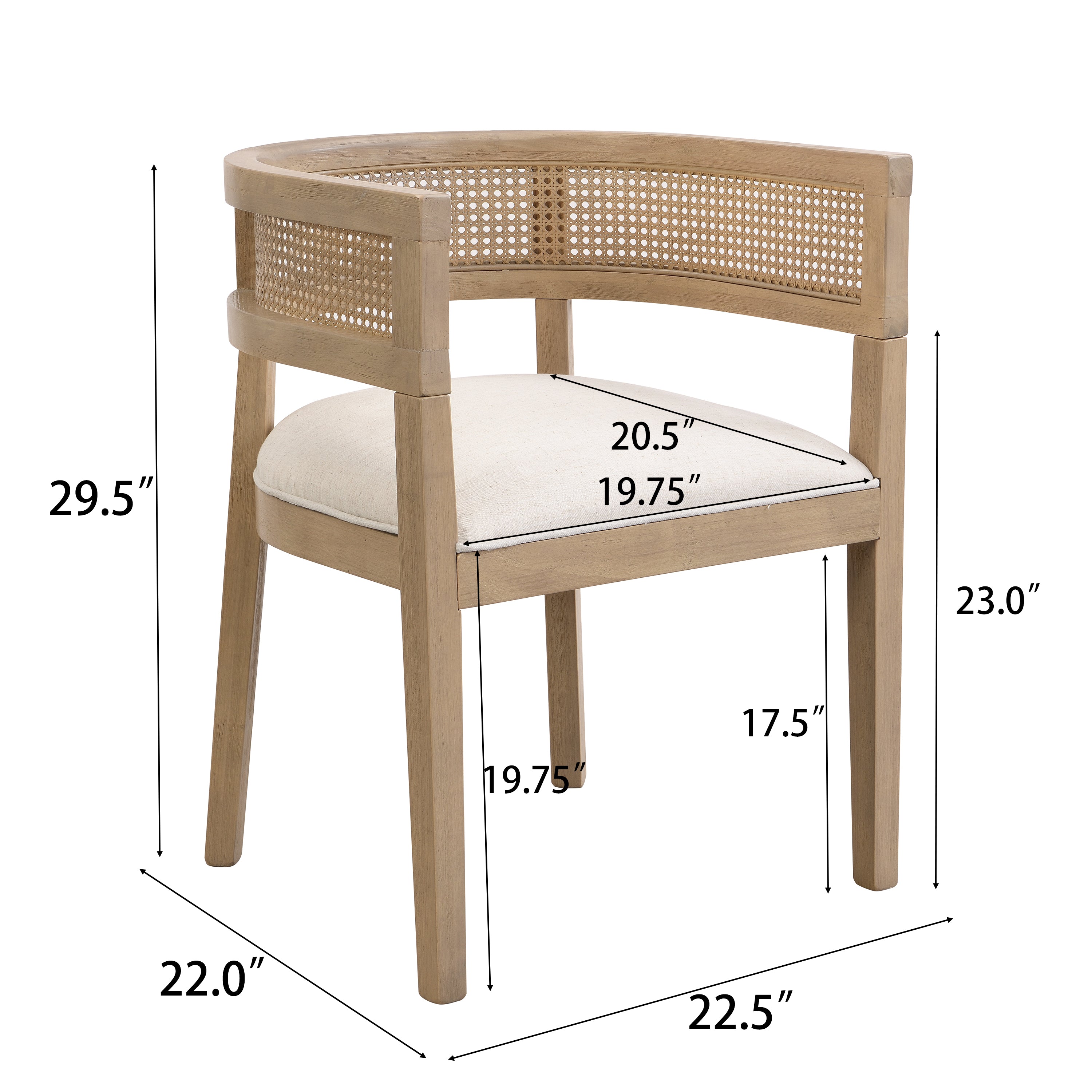 Asbury 7-Piece Mid-Century Modern Wood Upholstered Dining Set with Rattan U-Back Chairs
