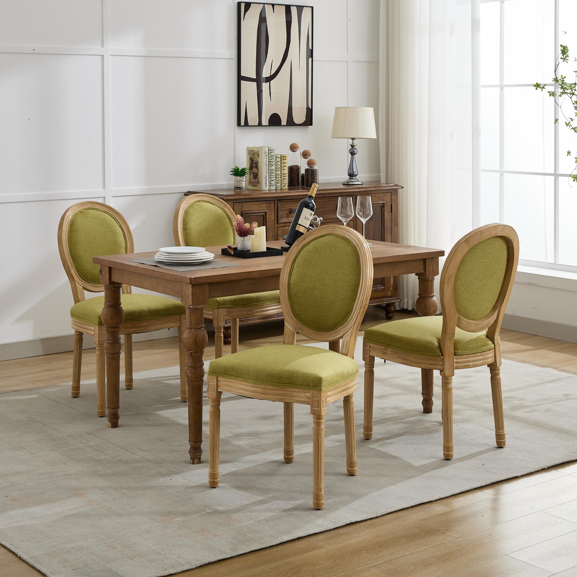 French Country Dining Chairs with Round Upholstered Backrest, Set of 2