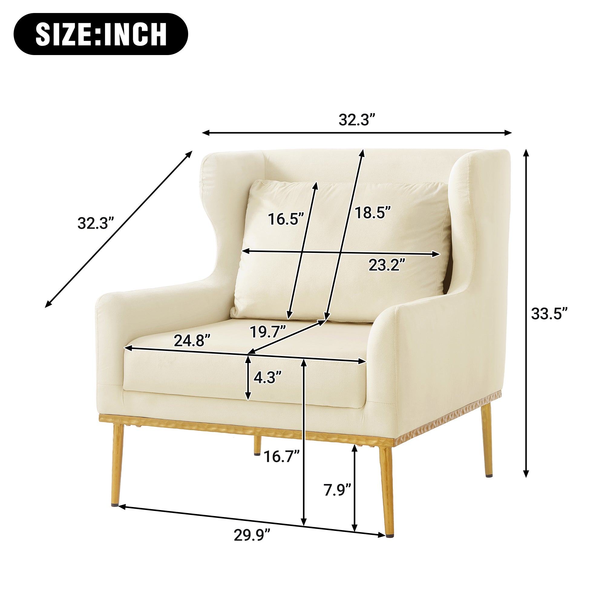 Modern Velvet Accent Chair with Arms and Gold Tone Legs