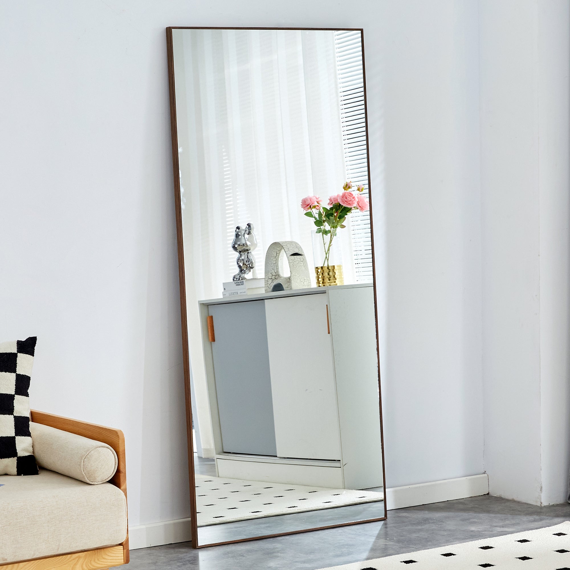 71" Mirror with Metal Stand and Solid Wood Frame