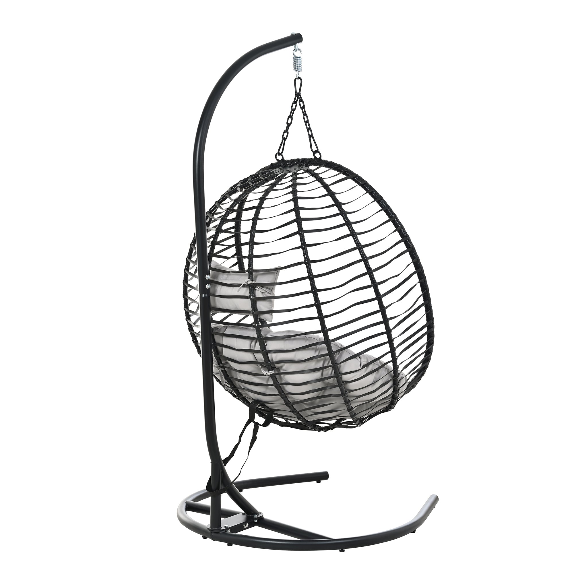 Folding Hanging Swinging Egg Chair with Stand & Tufted Cushion
